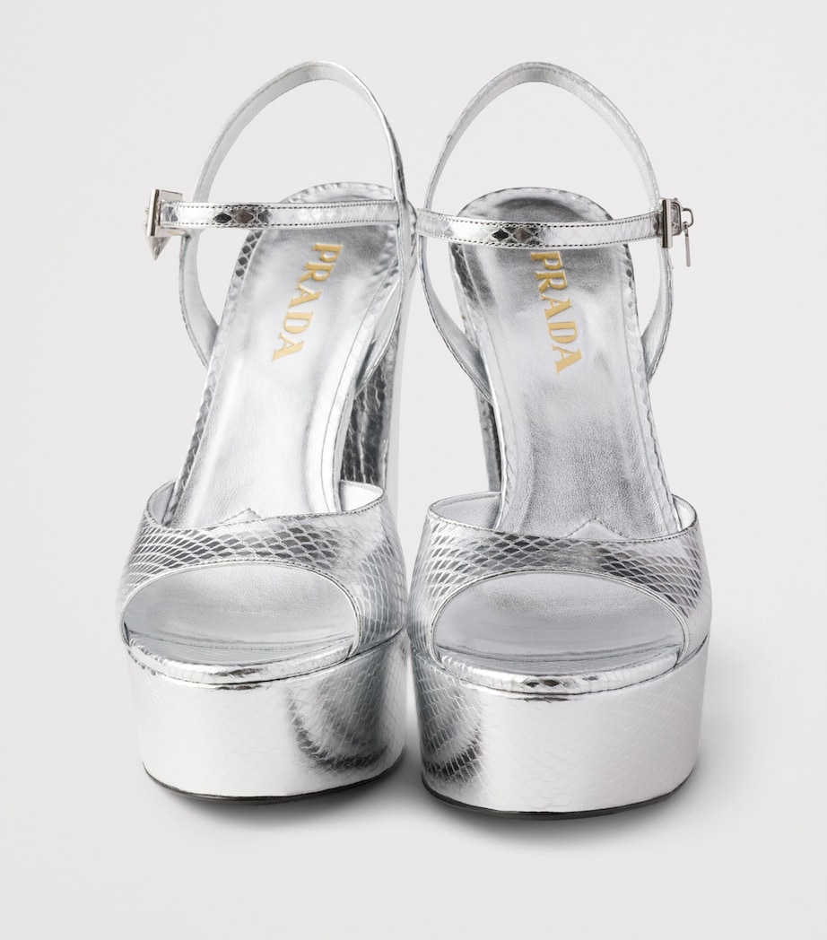 Prada Metallic Snakeskin Platform Sandals 115 Gold/silver Image 5