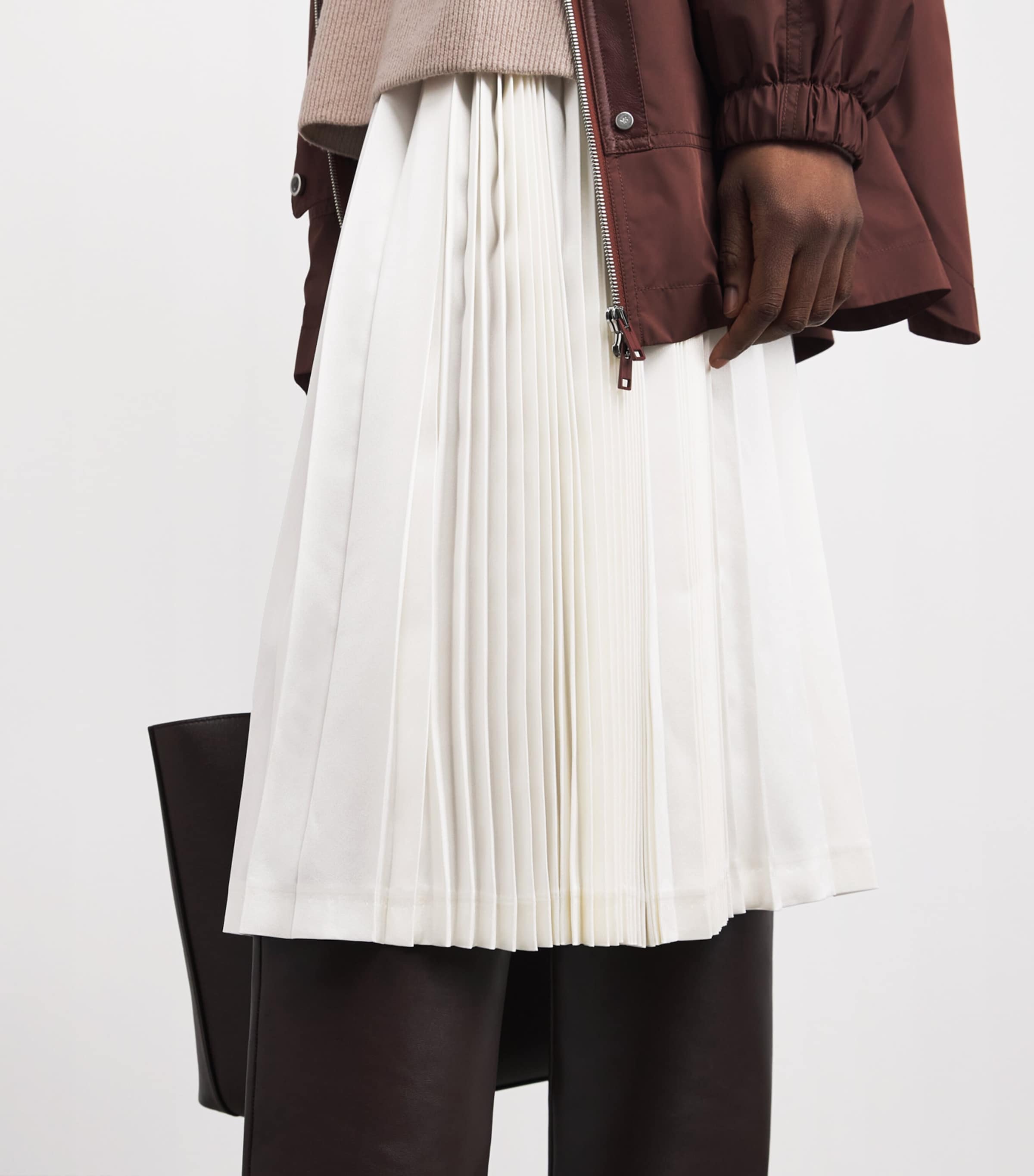 Laura Pitharas Womens Silk Pleated Midi Skirt Ivory Excl Image 3