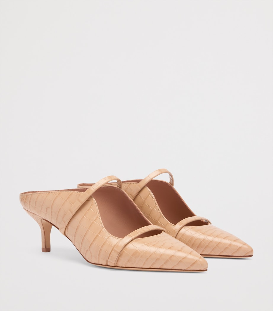 Croc-Embossed Leather Maureen Heeled Mules 45 BUFF Image 3