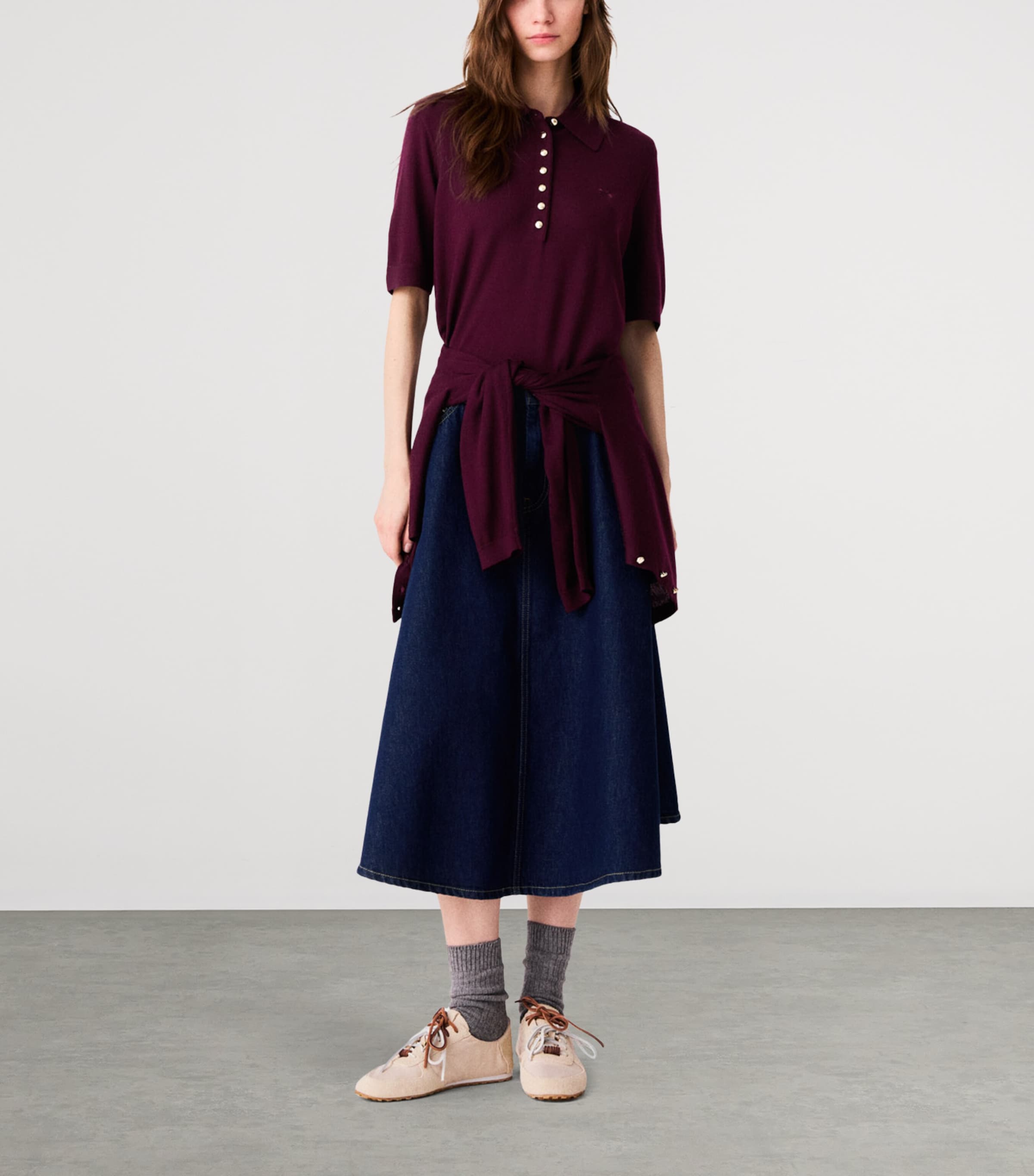 Maje Womens Wool Polo Sweater Eggplant Image 2