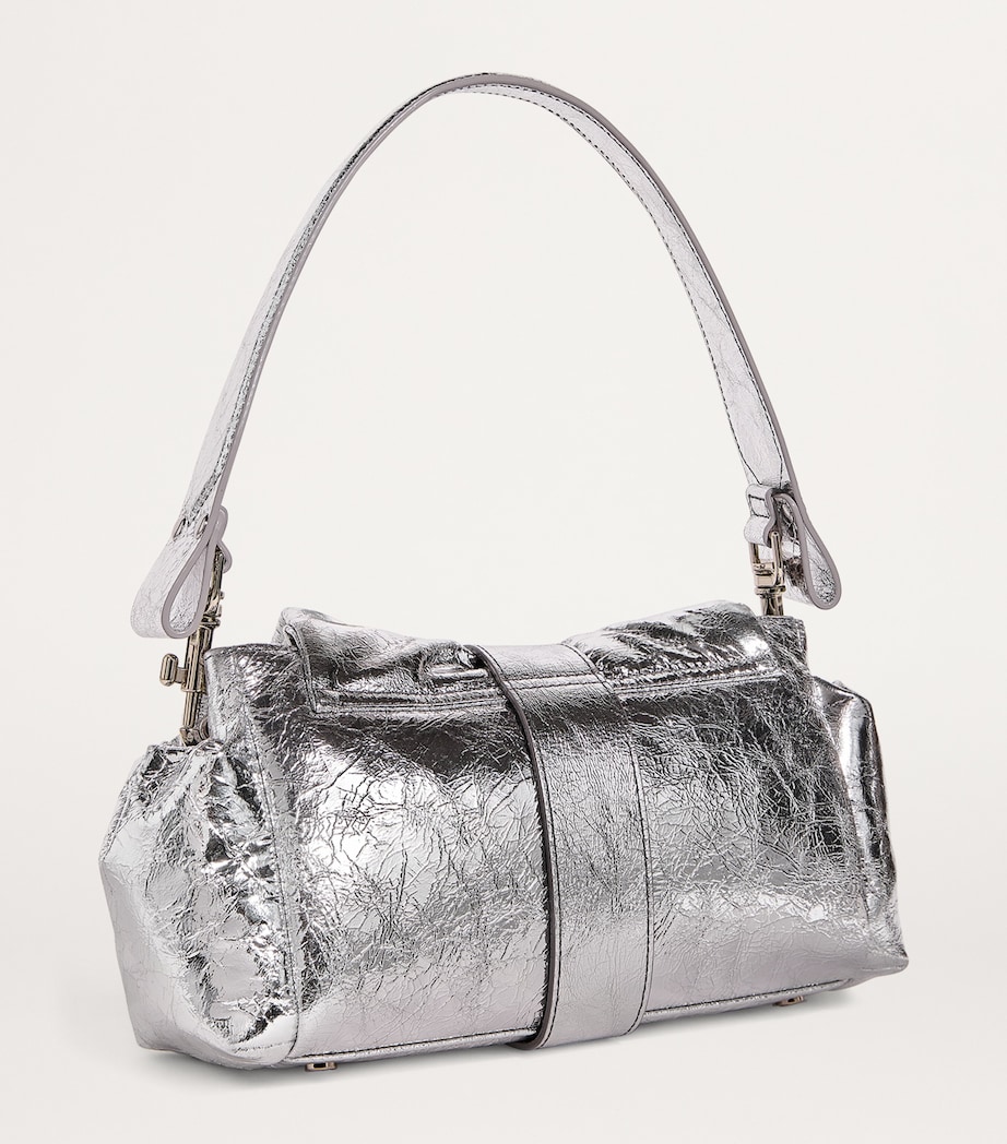 Metallic Leather Hazel Top-Handle Bag Q401 SILVER Image 3