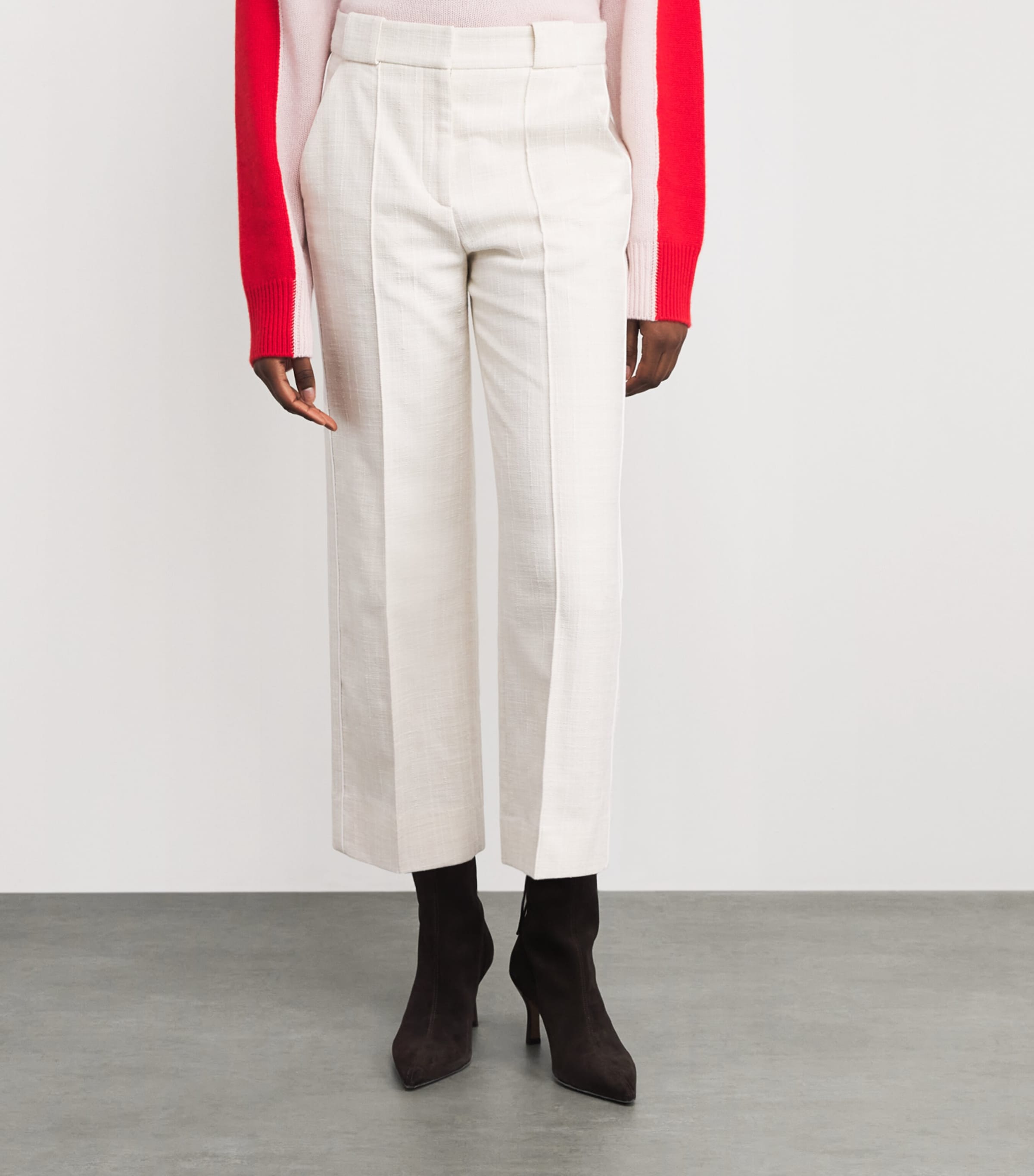 ME+EM Womens Cotton-Blend Textured Cropped Trousers Ivory Image 4