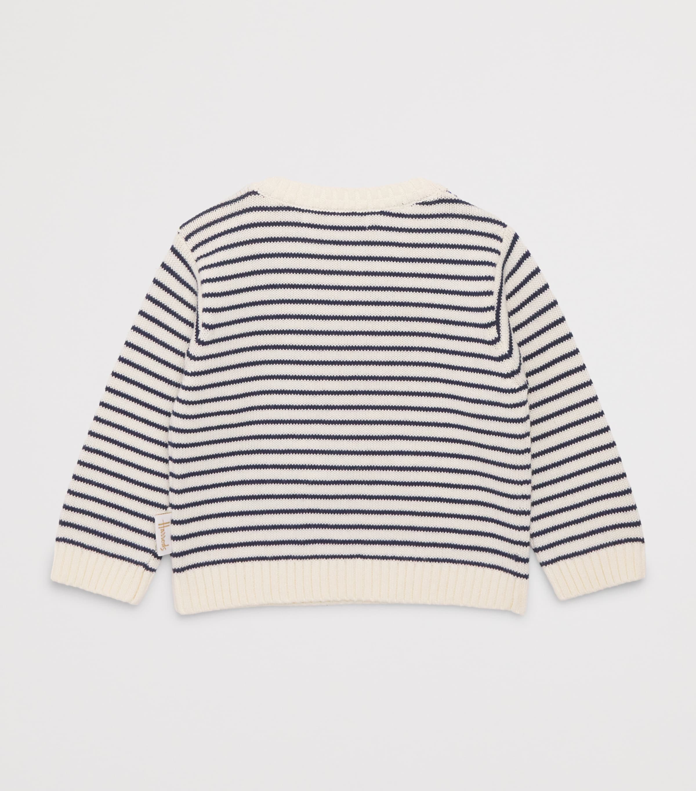 Harrods Cotton Stripe Bear Sweater (0-18 Months) Blue Image 2