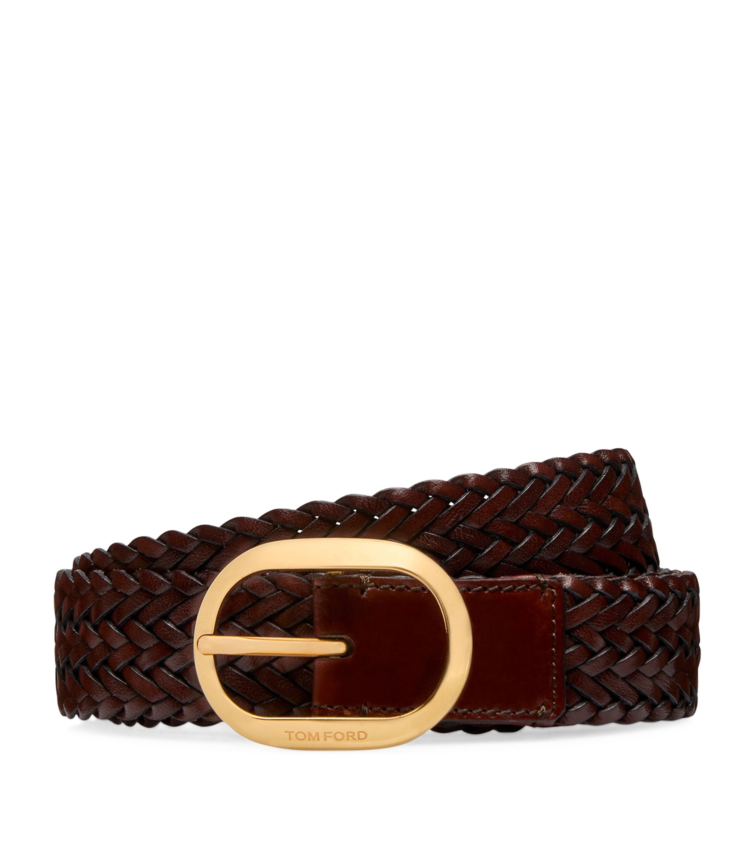 Tom Ford Leather Woven Belt In Brown