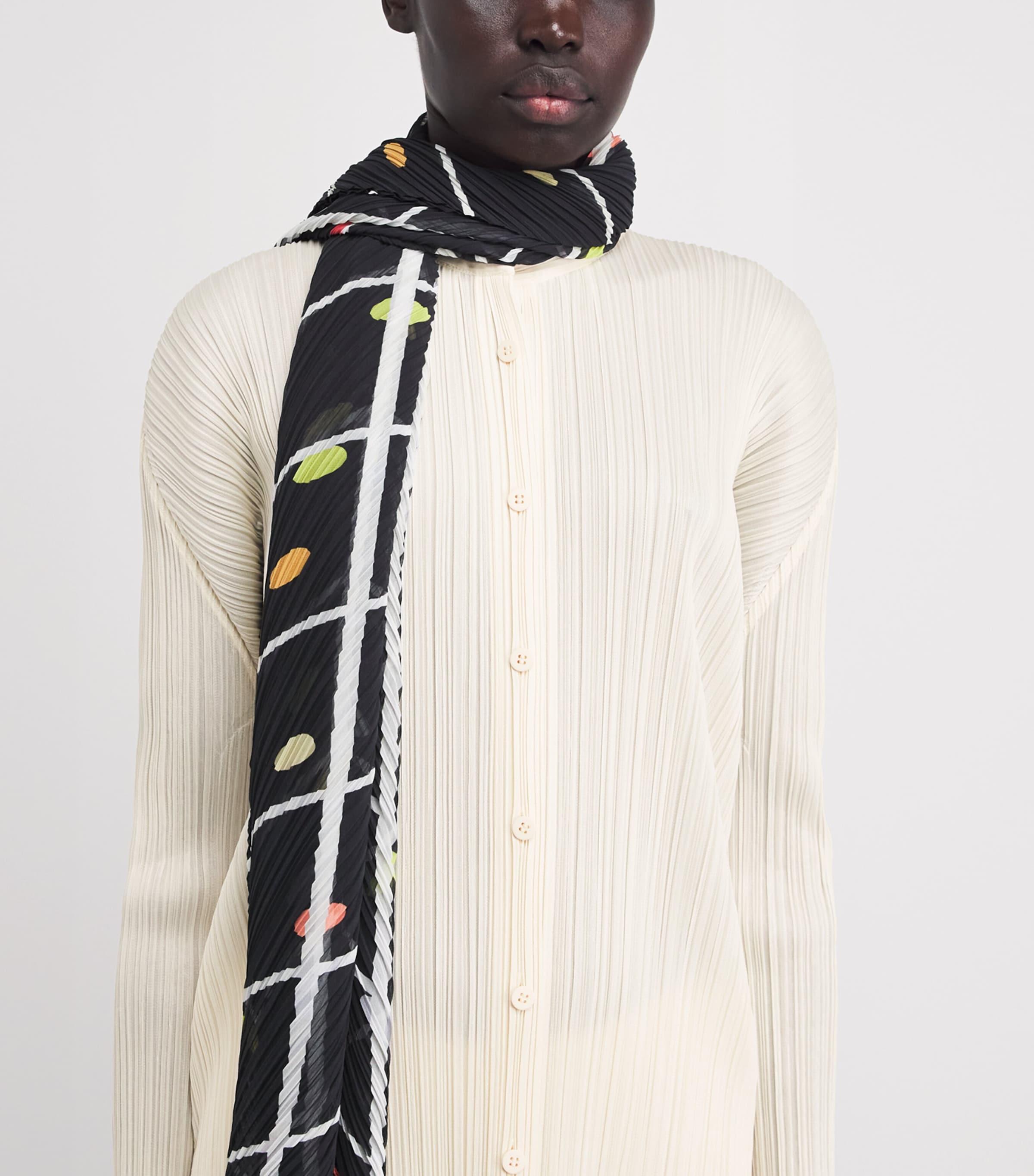 Pleats Please Issey Miyake Womens Pleated Stand Collar Shirt Off White Image 3