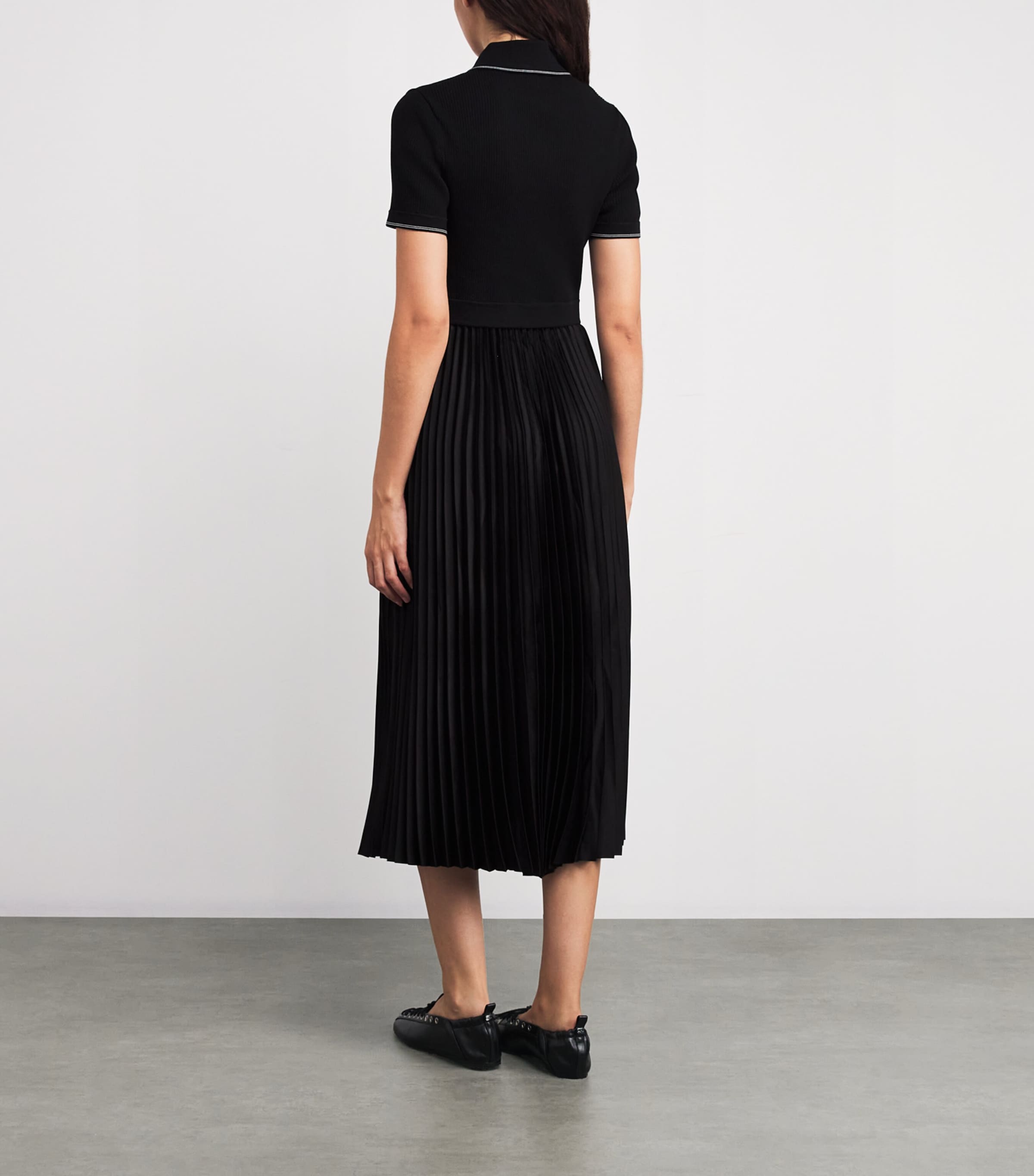 Pleated-Skirt Polo Midi Dress BLACK Image 3