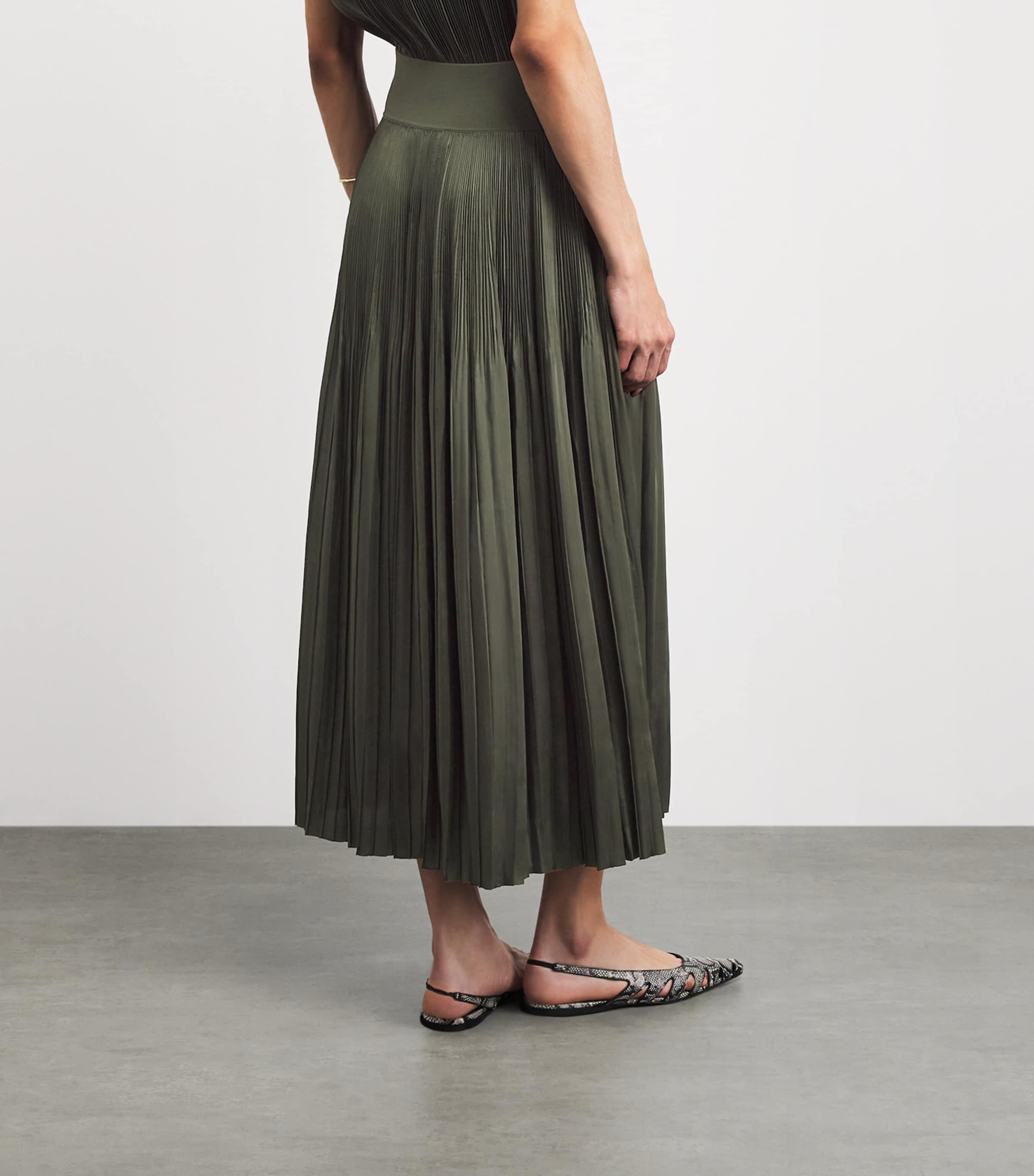 Joseph Womens Satin Pleated Rabat Midi Skirt Palm Leaf Image 5