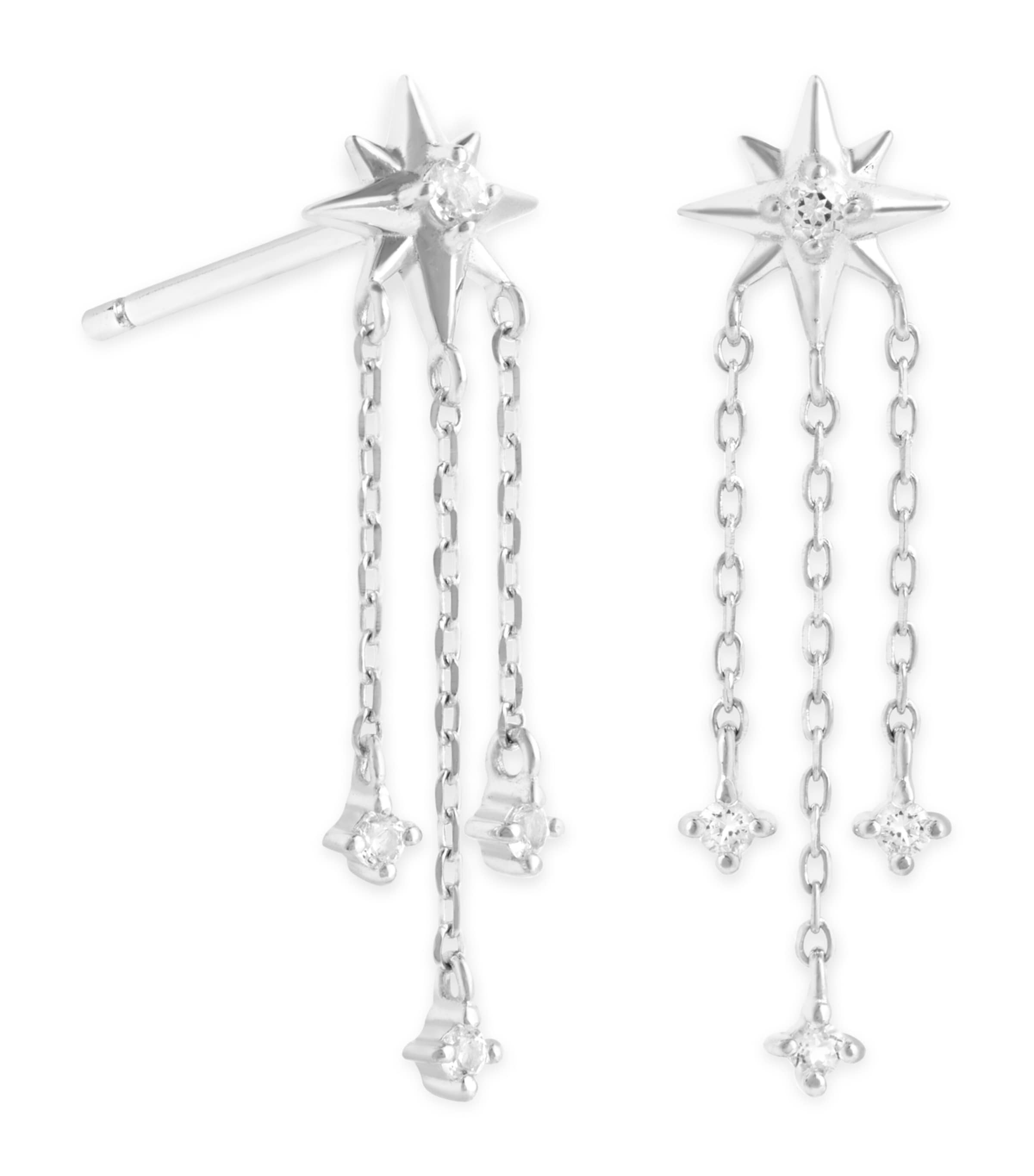 Astrid & Miyu White Gold And White Topaz Shooting Star Earrings In Silver
