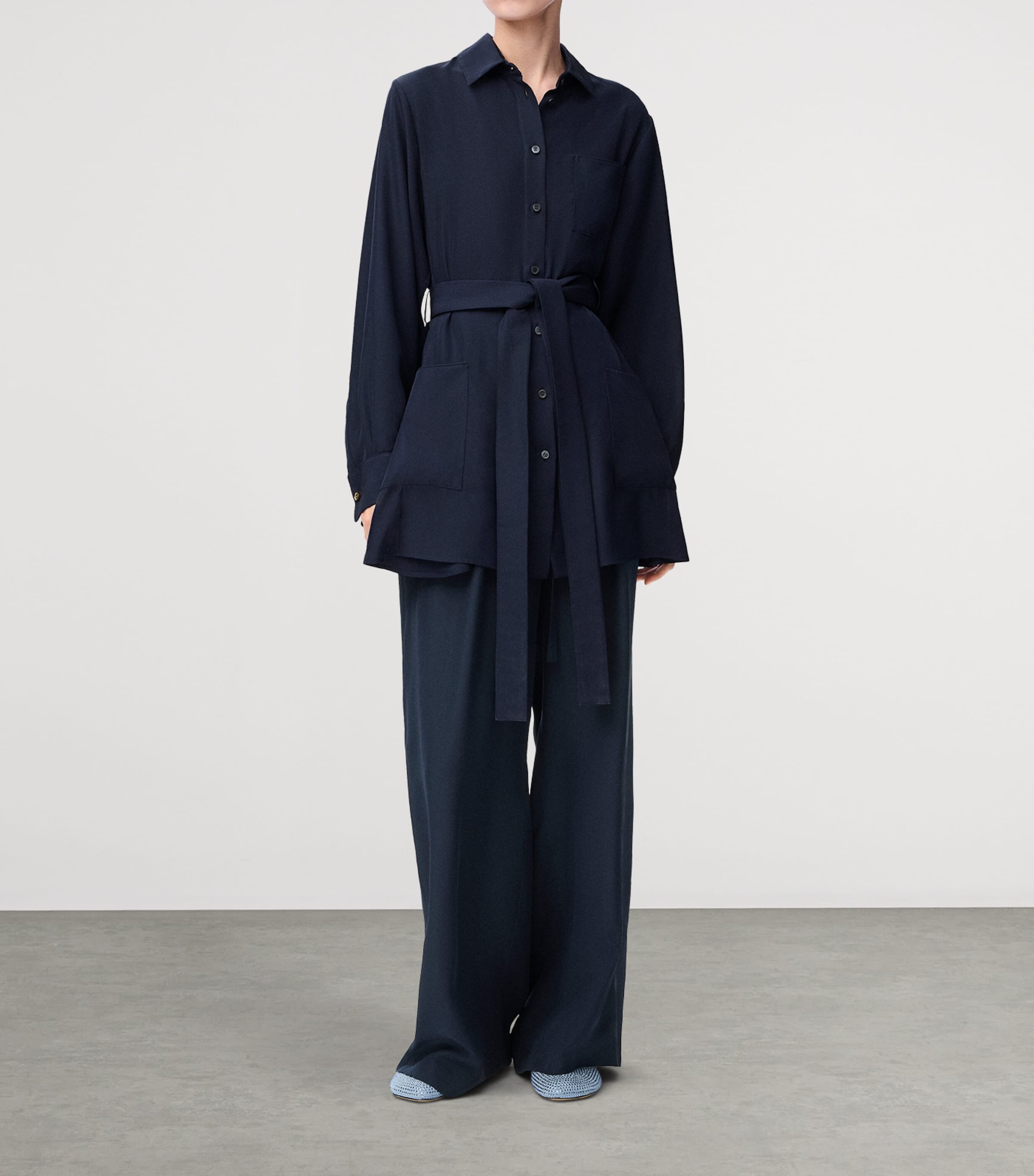 Silk Anagram Wide-Leg Trousers NAVY BLUE Image 2