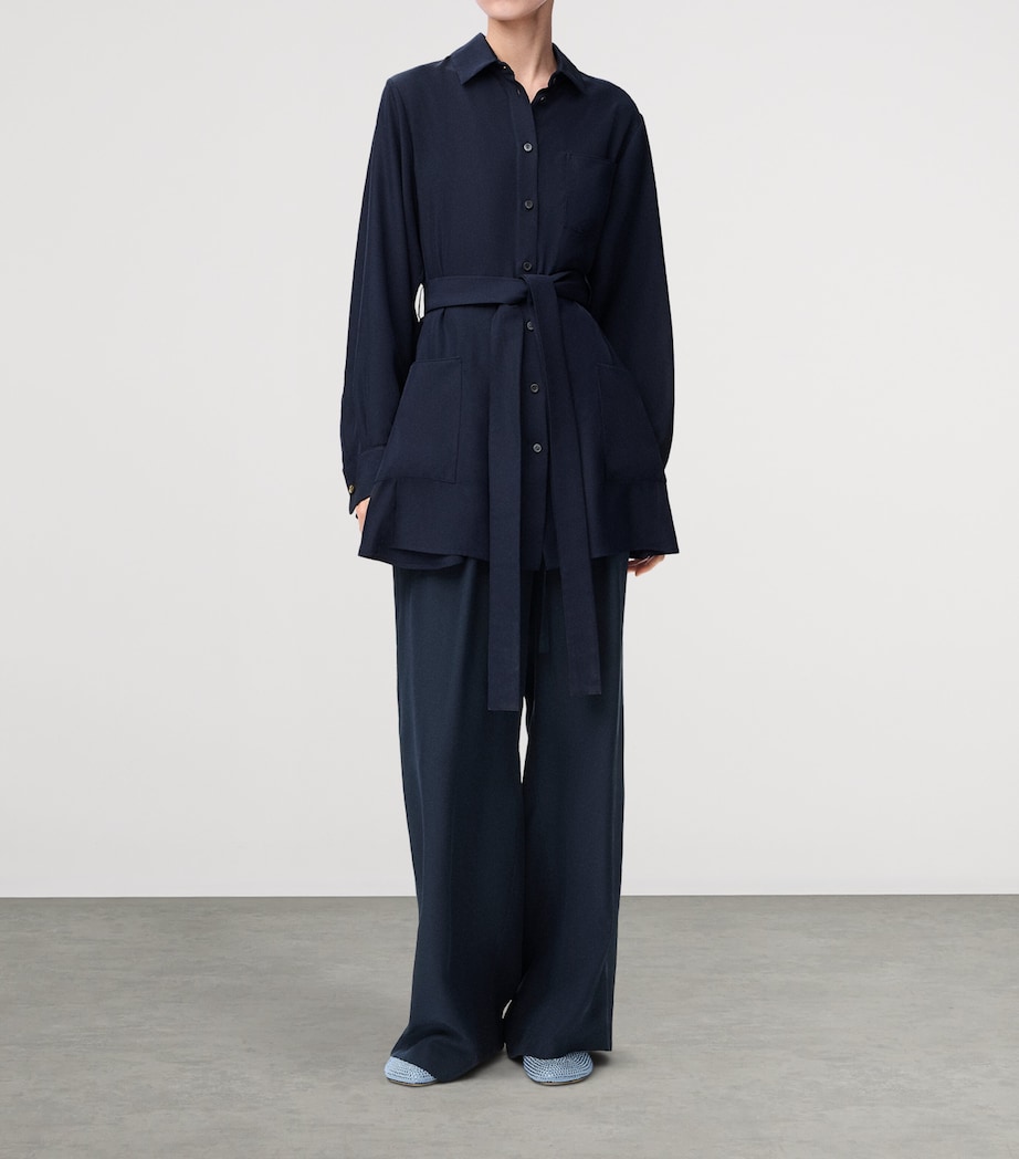 Silk Anagram Wide-Leg Trousers NAVY BLUE Image 2