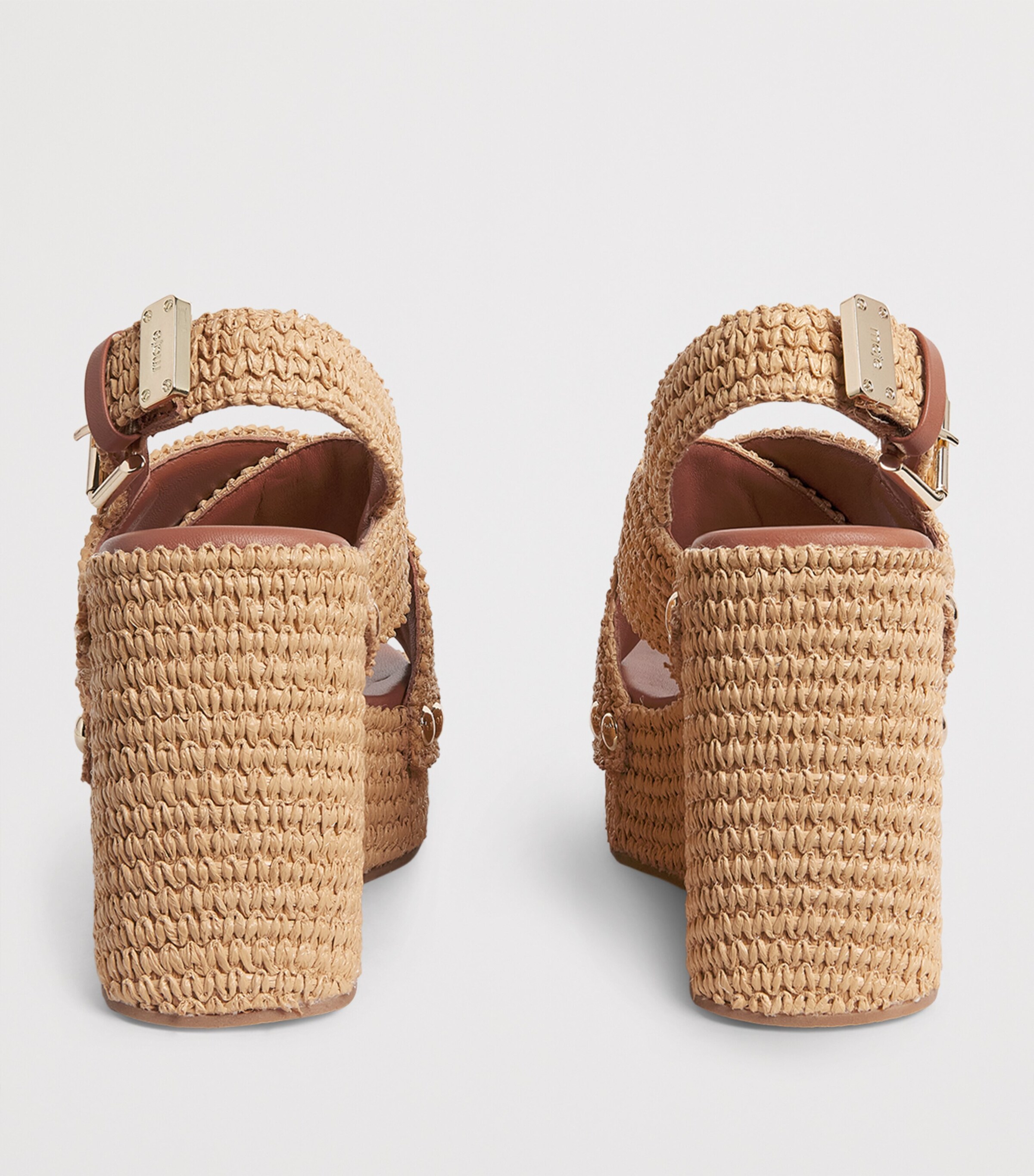 MAJE [マージ] Raffia Cross Wedge Sandals Maje Raffia-Effect Wedge Sandals 110 | Harrods US