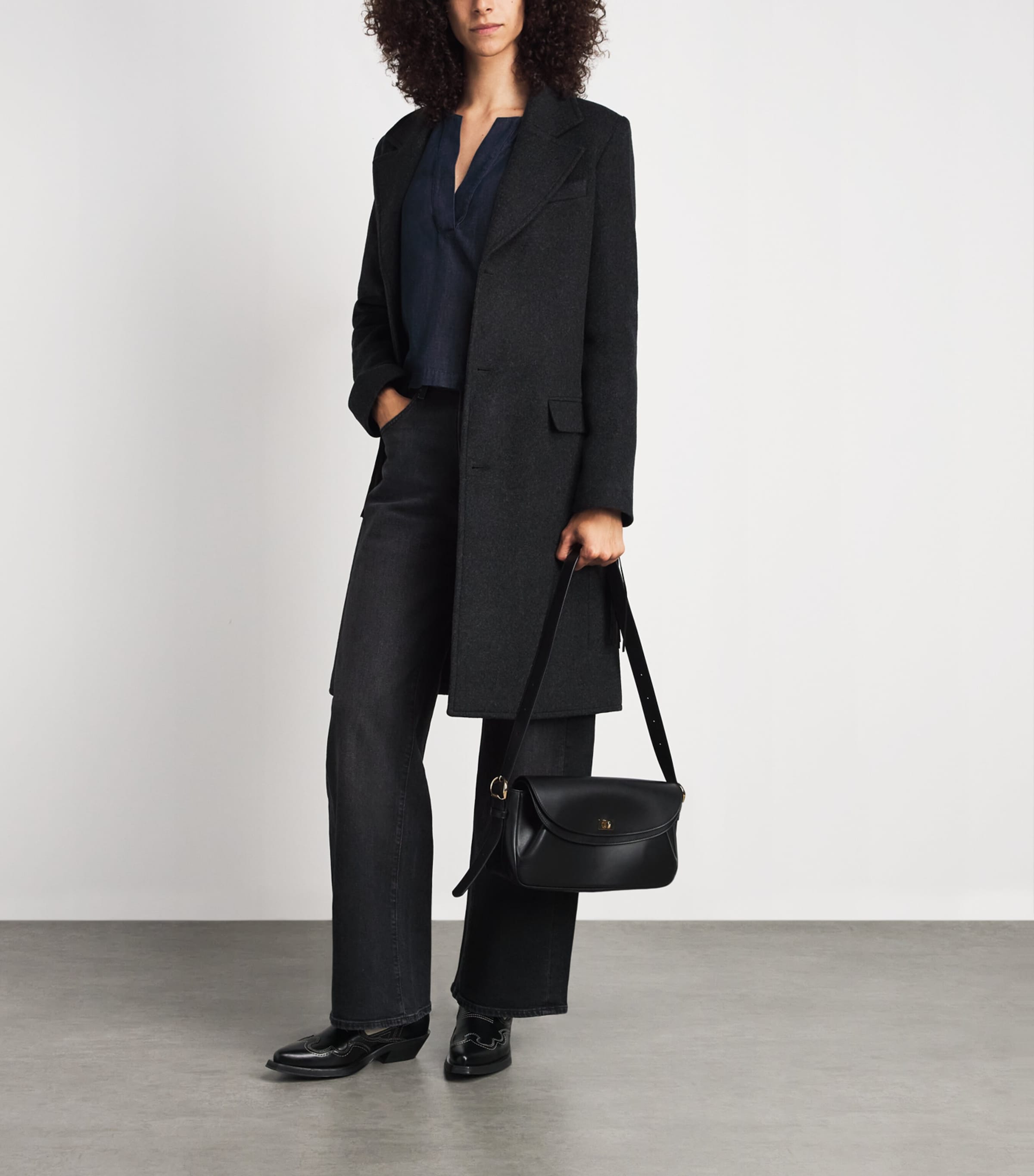 FRAME Womens Wool-Blend The Rodeo Coat Charcoal Image 2