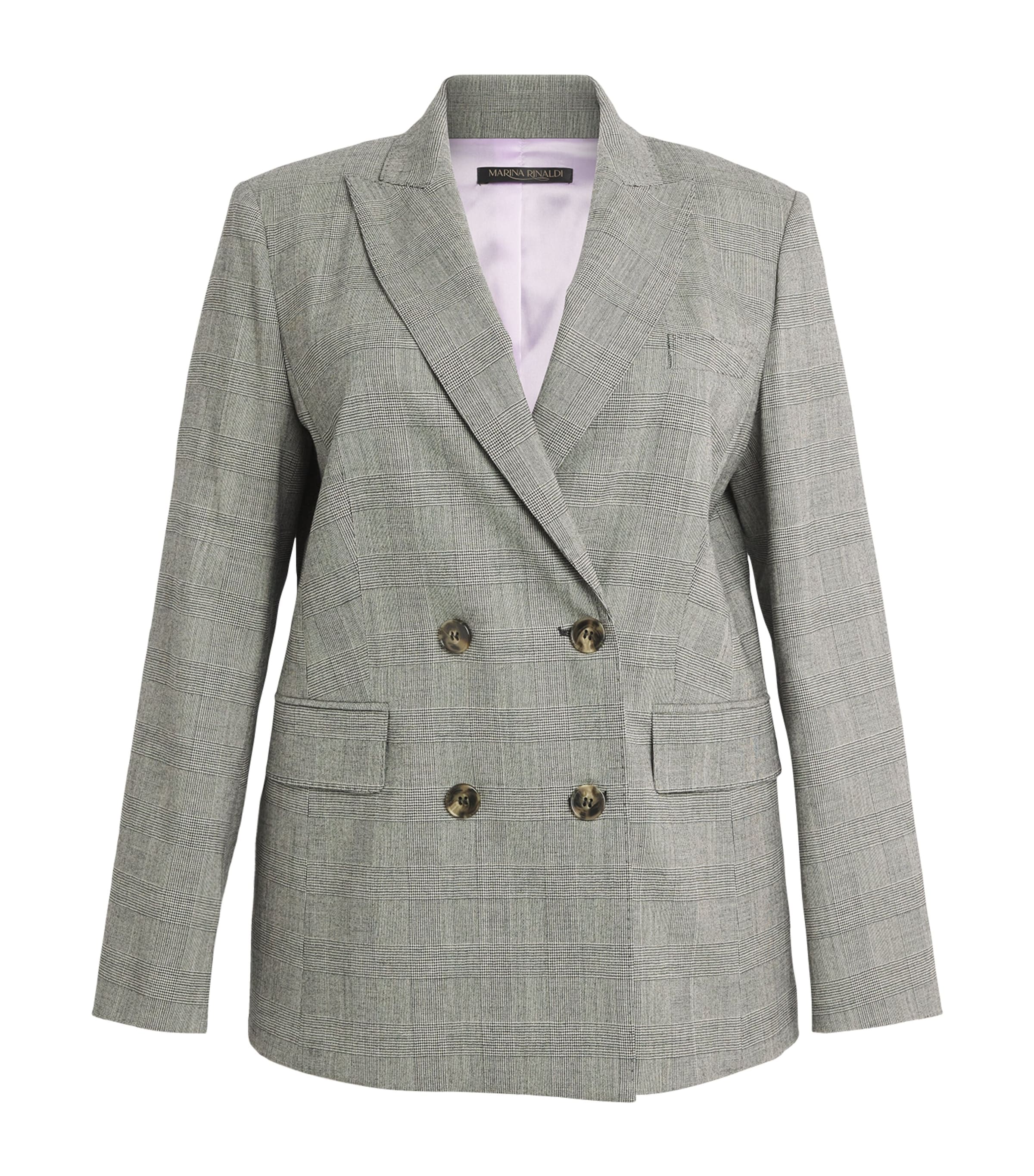 Shop Marina Rinaldi Virgin Wool Check Double-breasted Blazer In Black