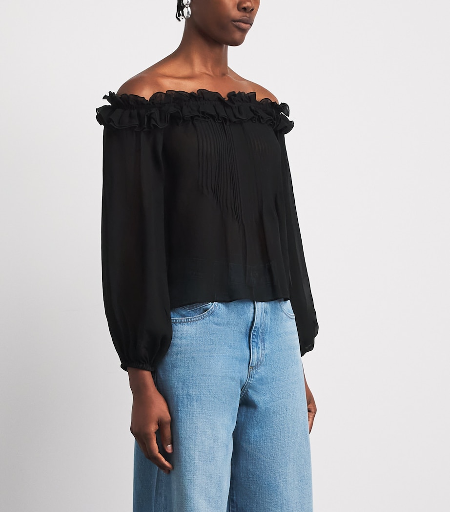 PAIGE Womens Silk Off-The-Shoulder Casey Blouse Black Image 4