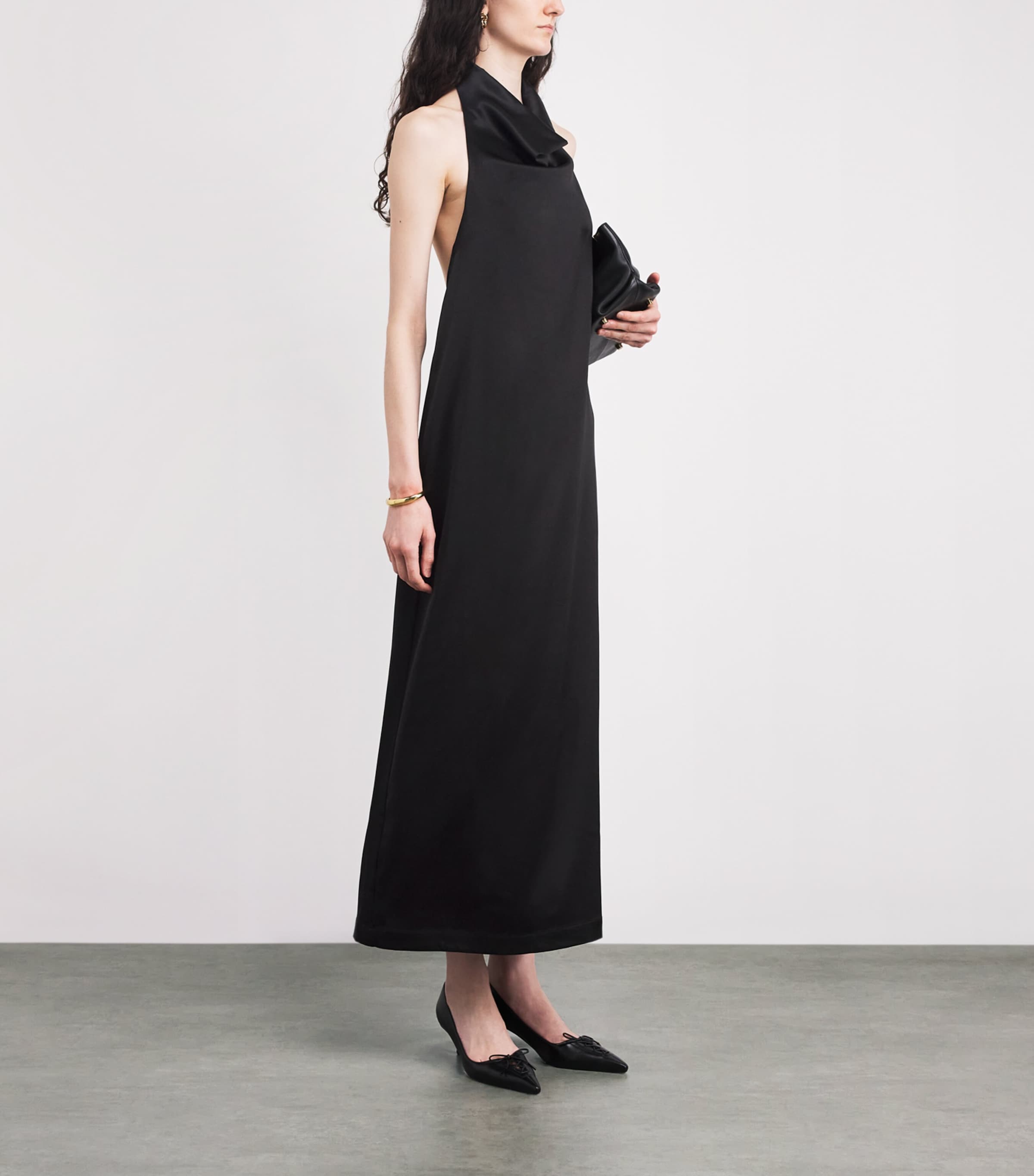 Satin Halterneck Cartia Maxi Dress BLACK Image 2