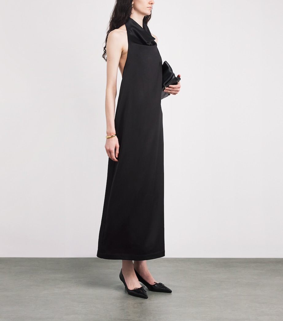 Satin Halterneck Cartia Maxi Dress BLACK Image 2