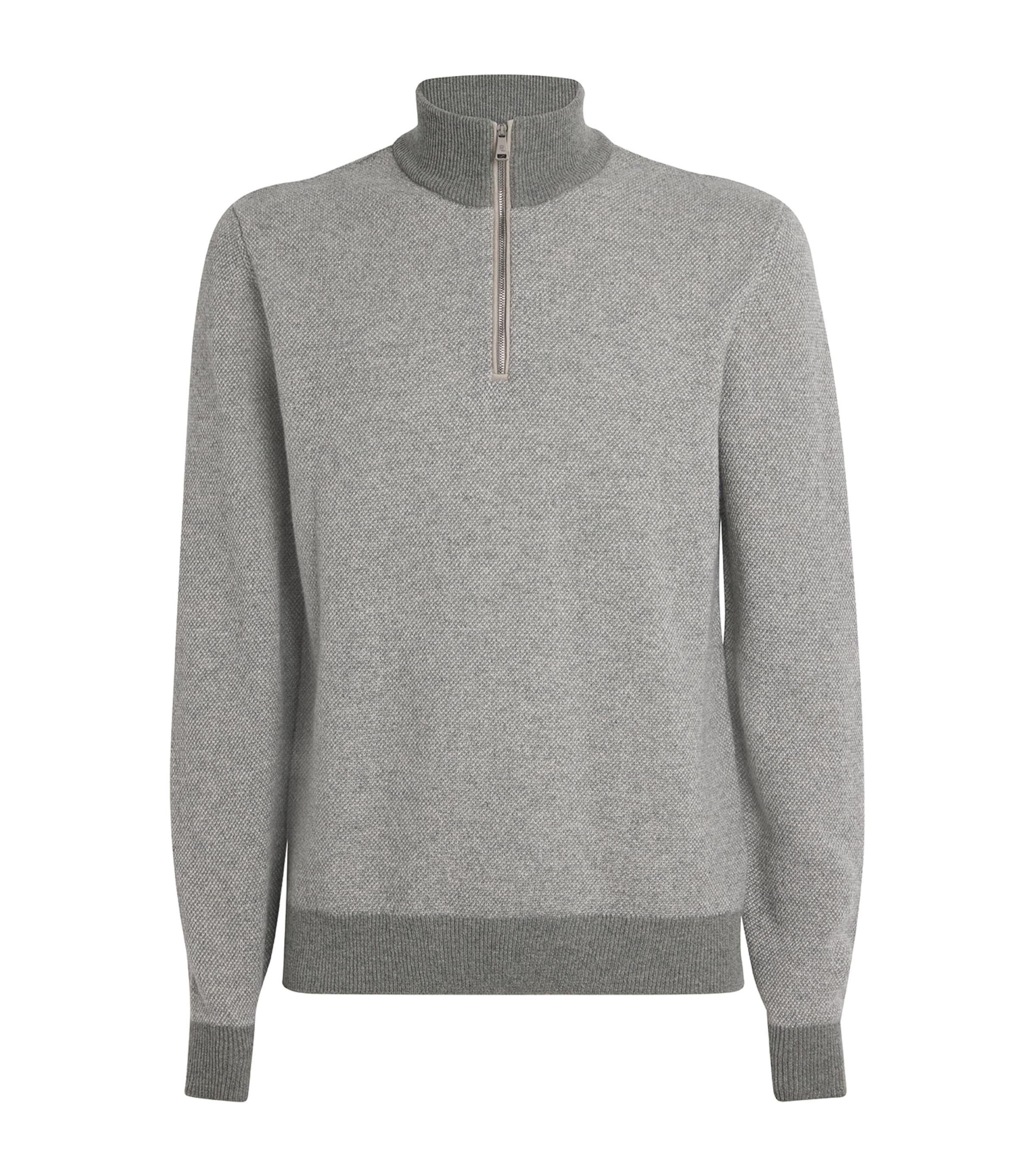 Ralph Lauren Birdseye Cashmere Quarter-zip Sweater In Gray