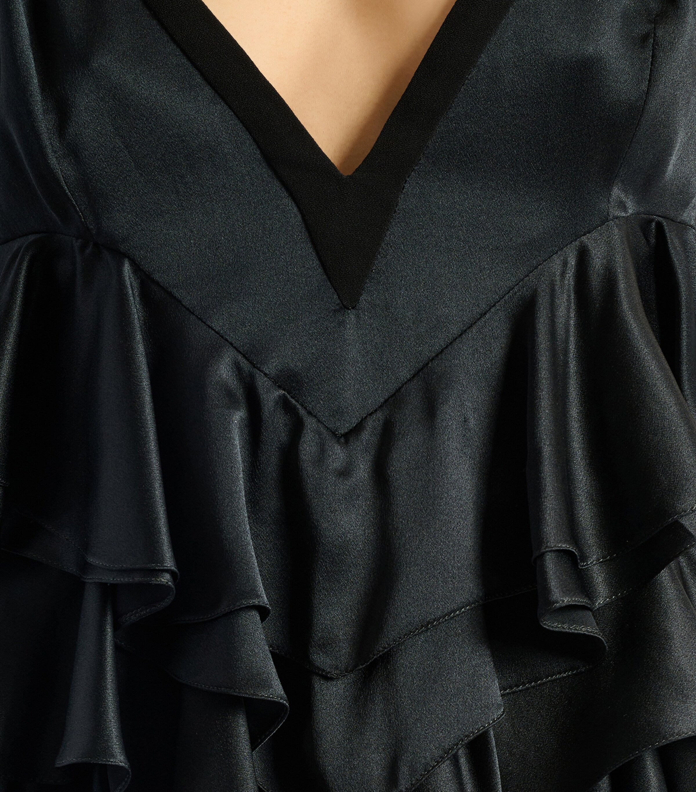 Balmain Womens Silk Satin Ruffled Top Eap Noir/noir Image 7