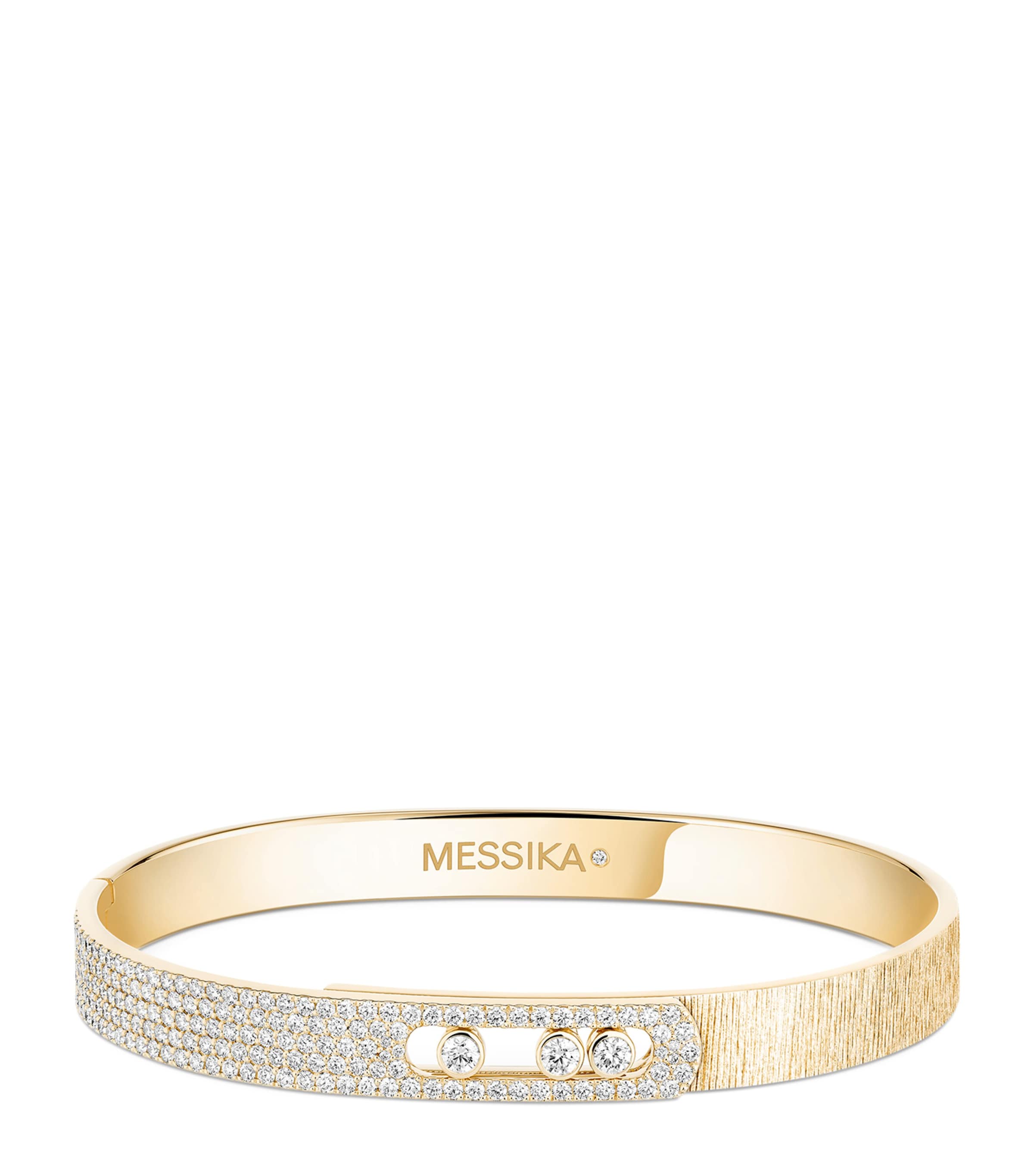 Messika Move Noa Diamond and Yellow Gold Half Pavé Chiselled Bangle (1.20ct) Yellow Gold Image 1