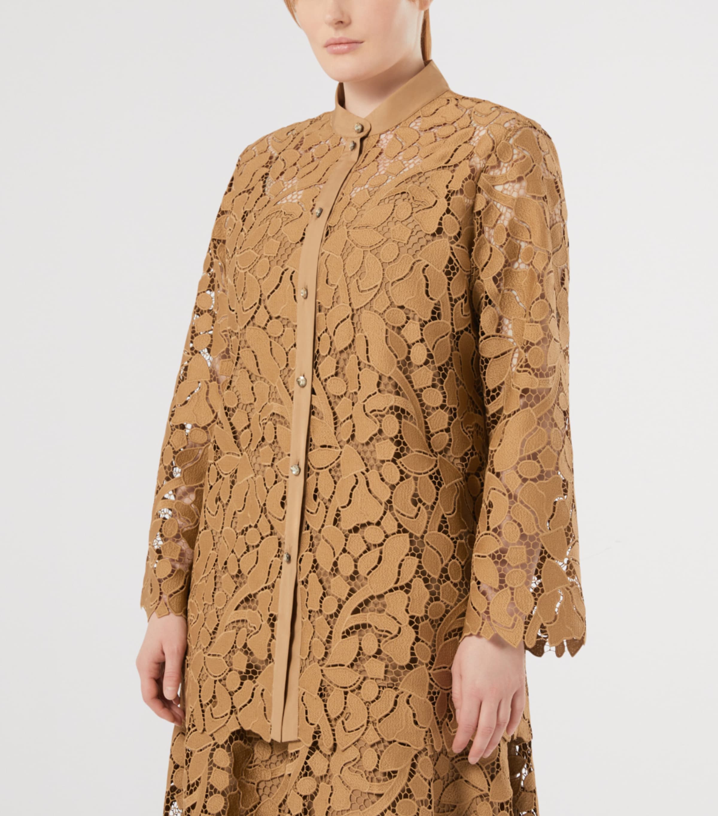 Marina Rinaldi Womens Macramé Lace Shirt Camel Image 2