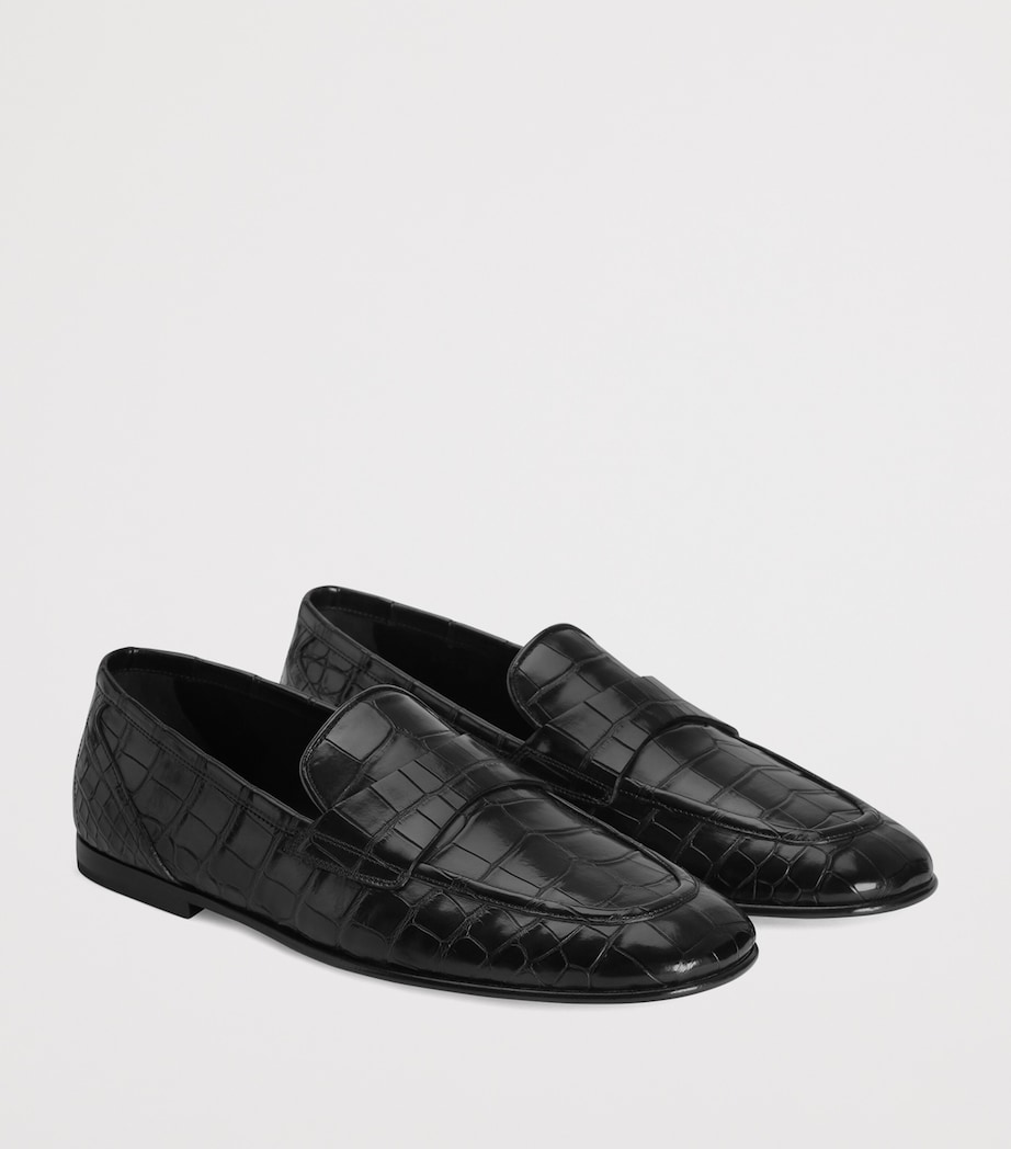 Dolce&Gabbana Leather Croc-Embossed Loafers Black Image 2