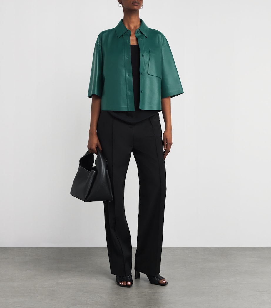 Nappa Leather Short-Sleeve Arcella Shirt DARK GREEN Image 2