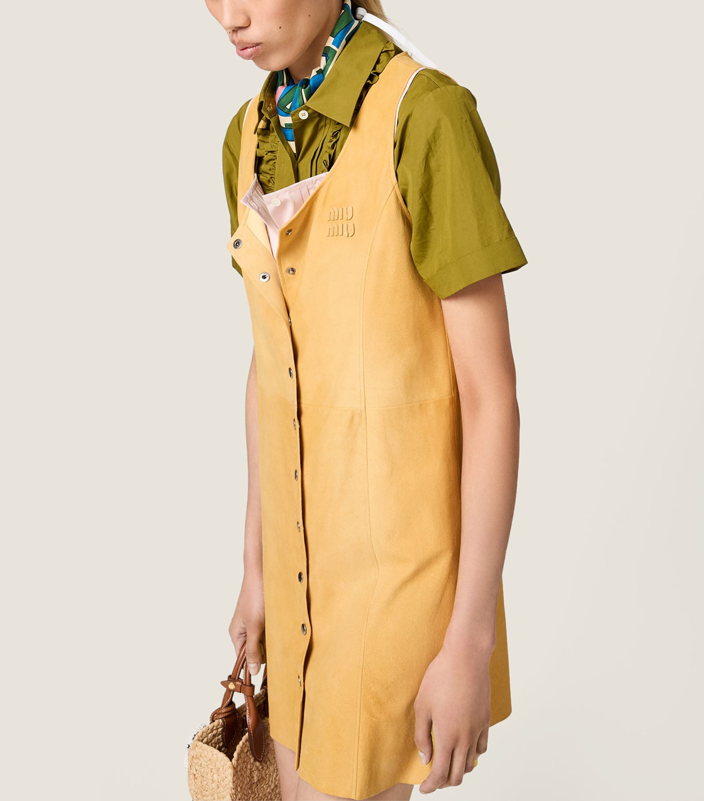 Miu Miu Womens Suede Mini Dress Neutral Image 5
