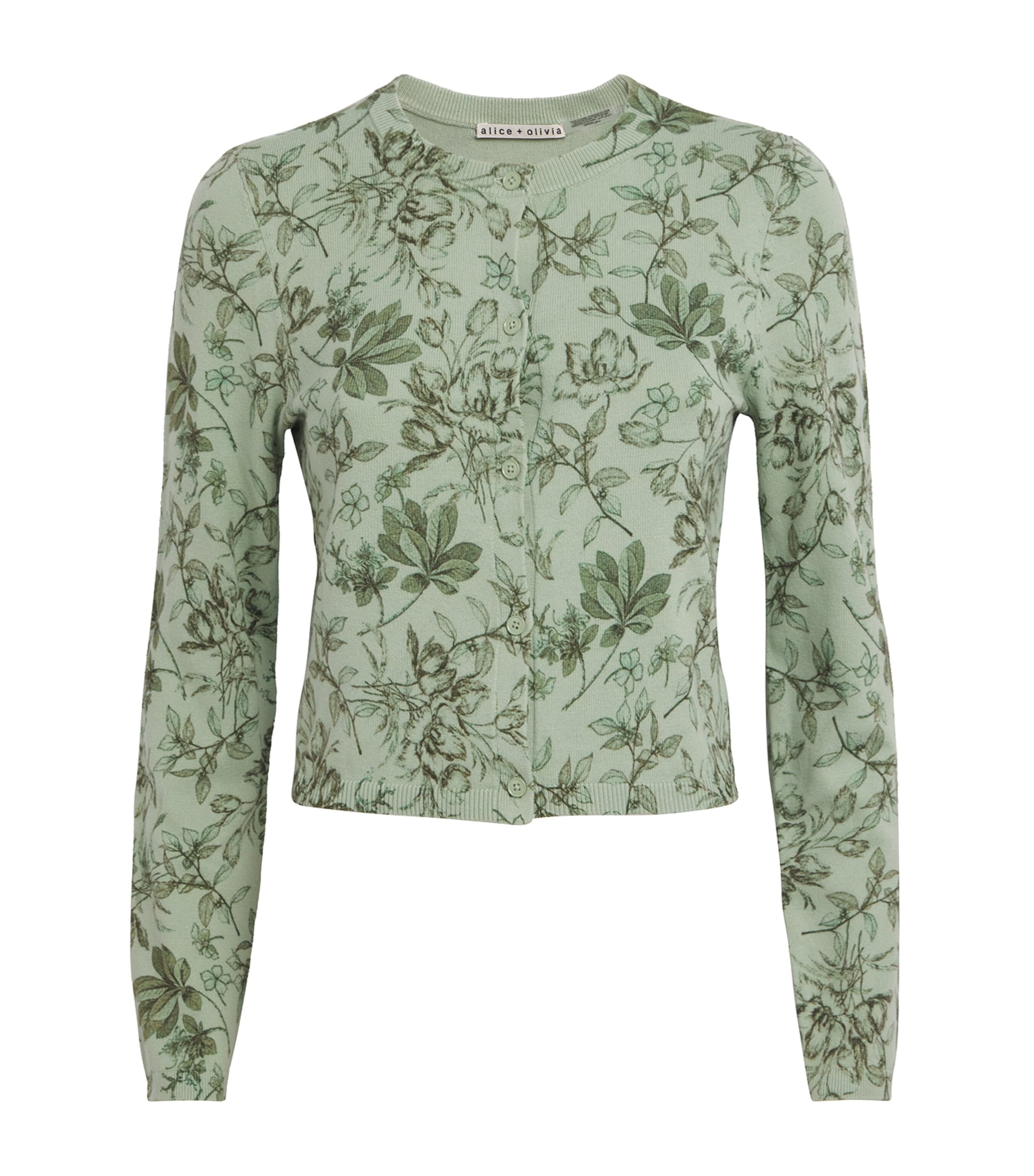 Alice+Olivia Womens Cotton Printed Carson Cardigan Grdn Sage Image 1
