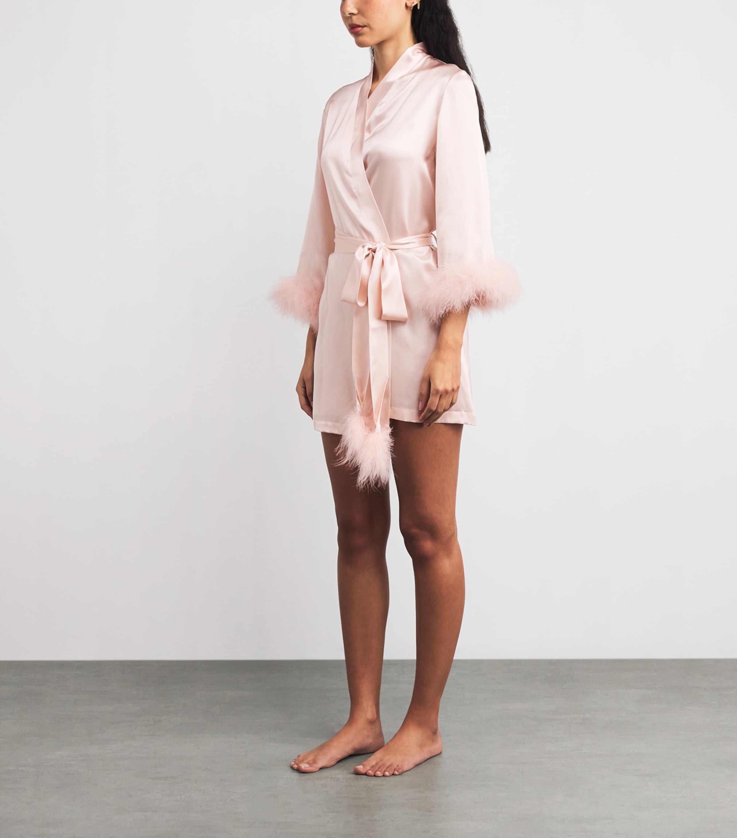 Silk Feather-Trim Taylor Robe PERFUME PINK Image 3