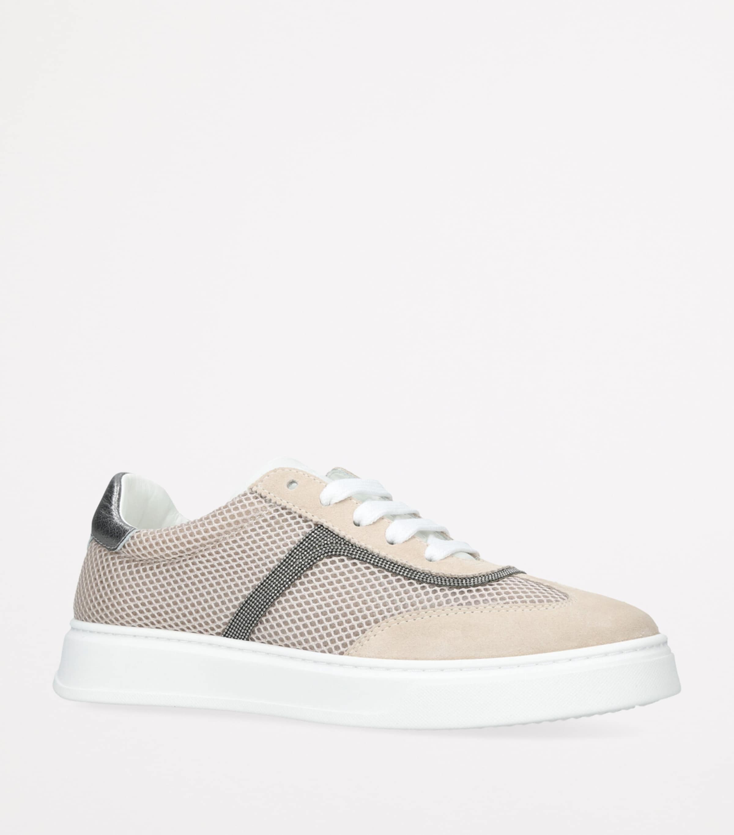 Brunello Cucinelli Kids Mesh-Suede Monili-Detail Sneakers Taupe Image 3