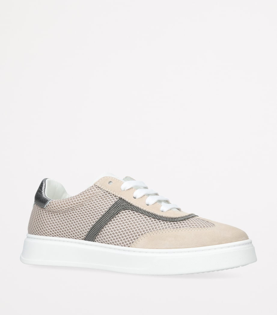 Brunello Cucinelli Kids Mesh-Suede Monili-Detail Sneakers Taupe Image 3