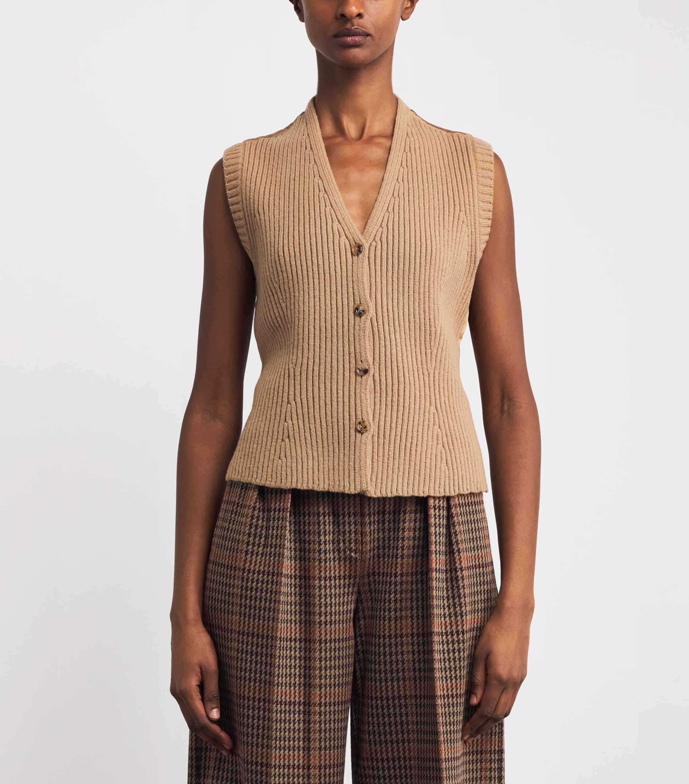 Wool-Cashmere-Blend Knitted Gilet CAMEL Image 3