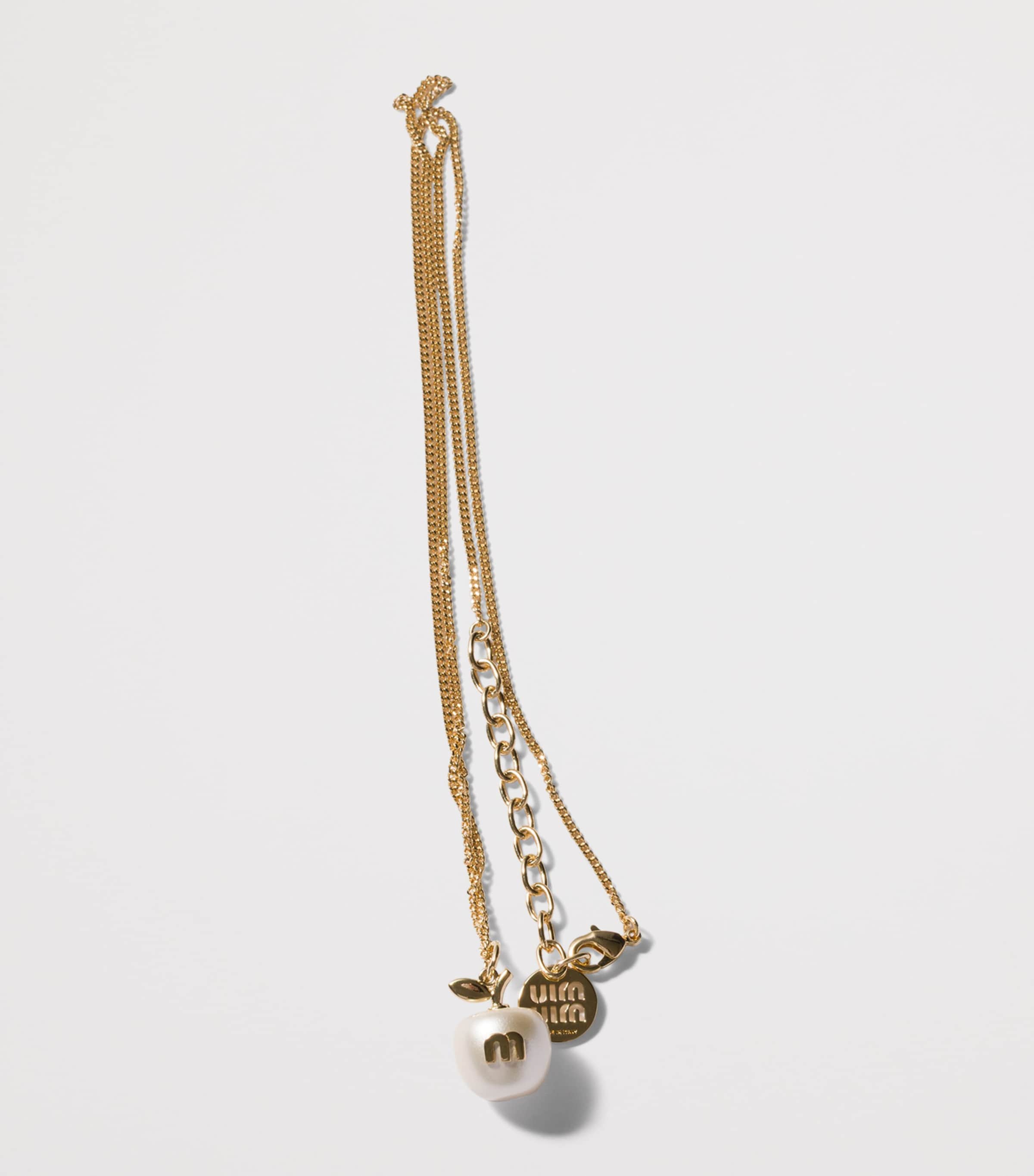 Miu Miu Pearlised Pendant Necklace Gold/silver Image 3