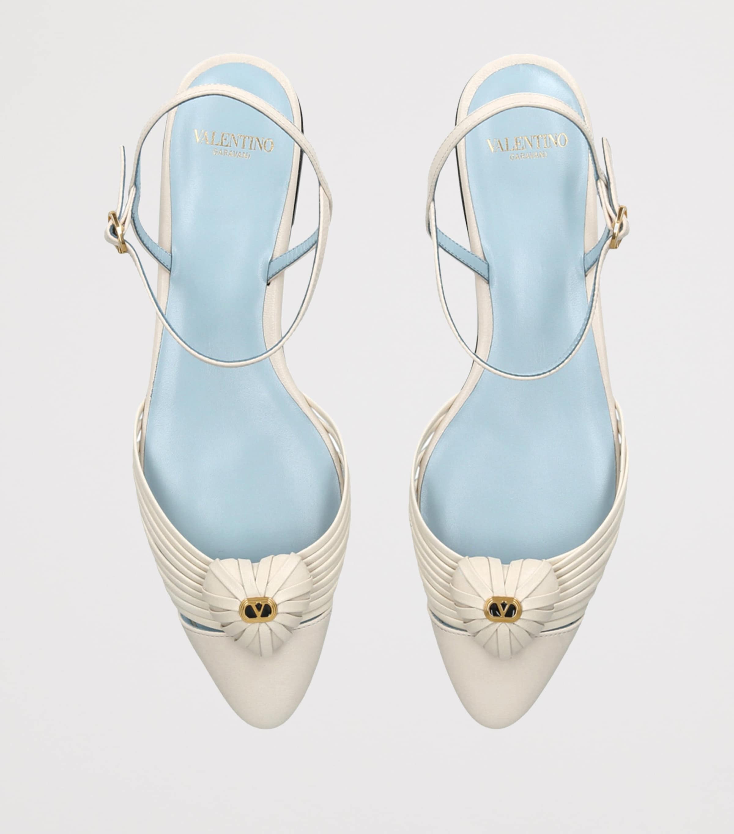 Leather Royal VLogo Metallic Leather Flat Sandals WHITE Image 4