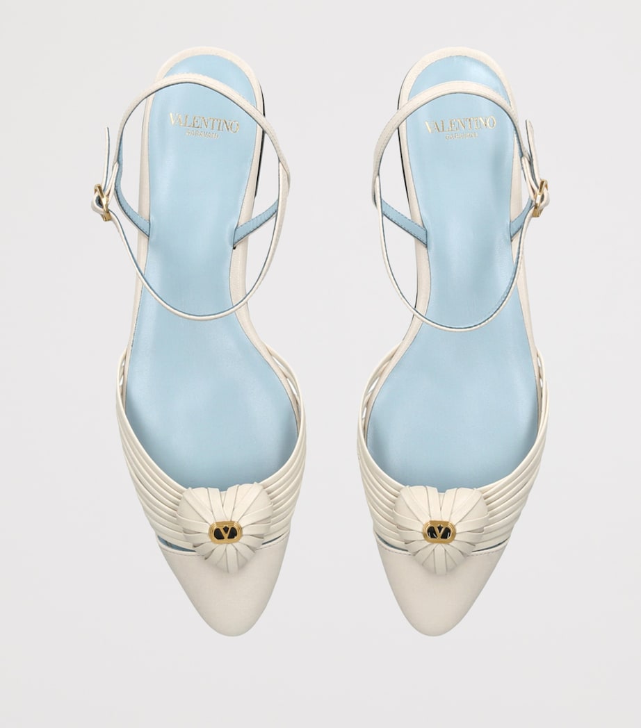 Leather Royal VLogo Metallic Leather Flat Sandals WHITE Image 4