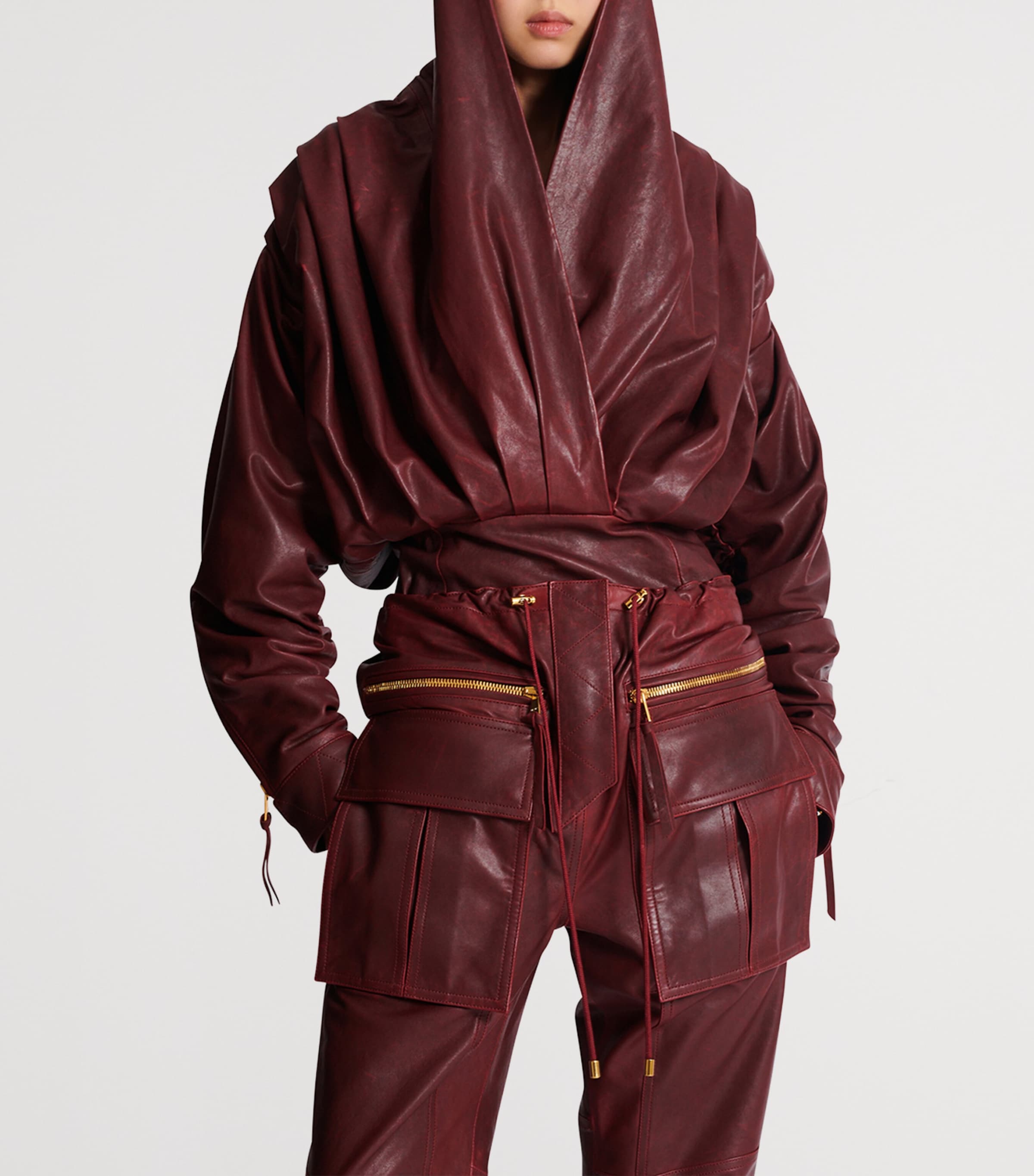 Leather Hooded Mini Dress 3AR AUBERGINE Image 8