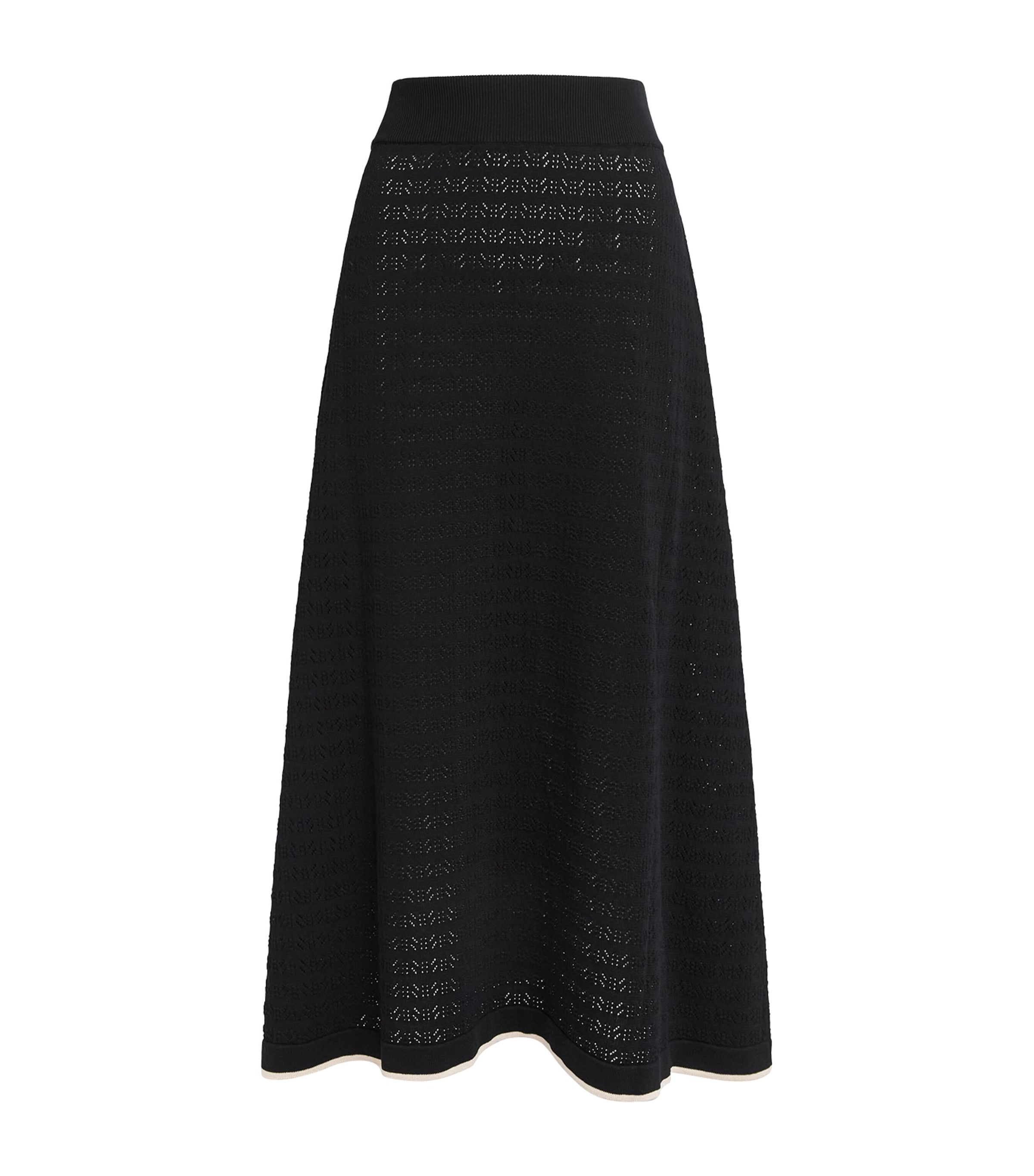 Agnona Womens Cotton Pointelle Midi Skirt Black Image 1