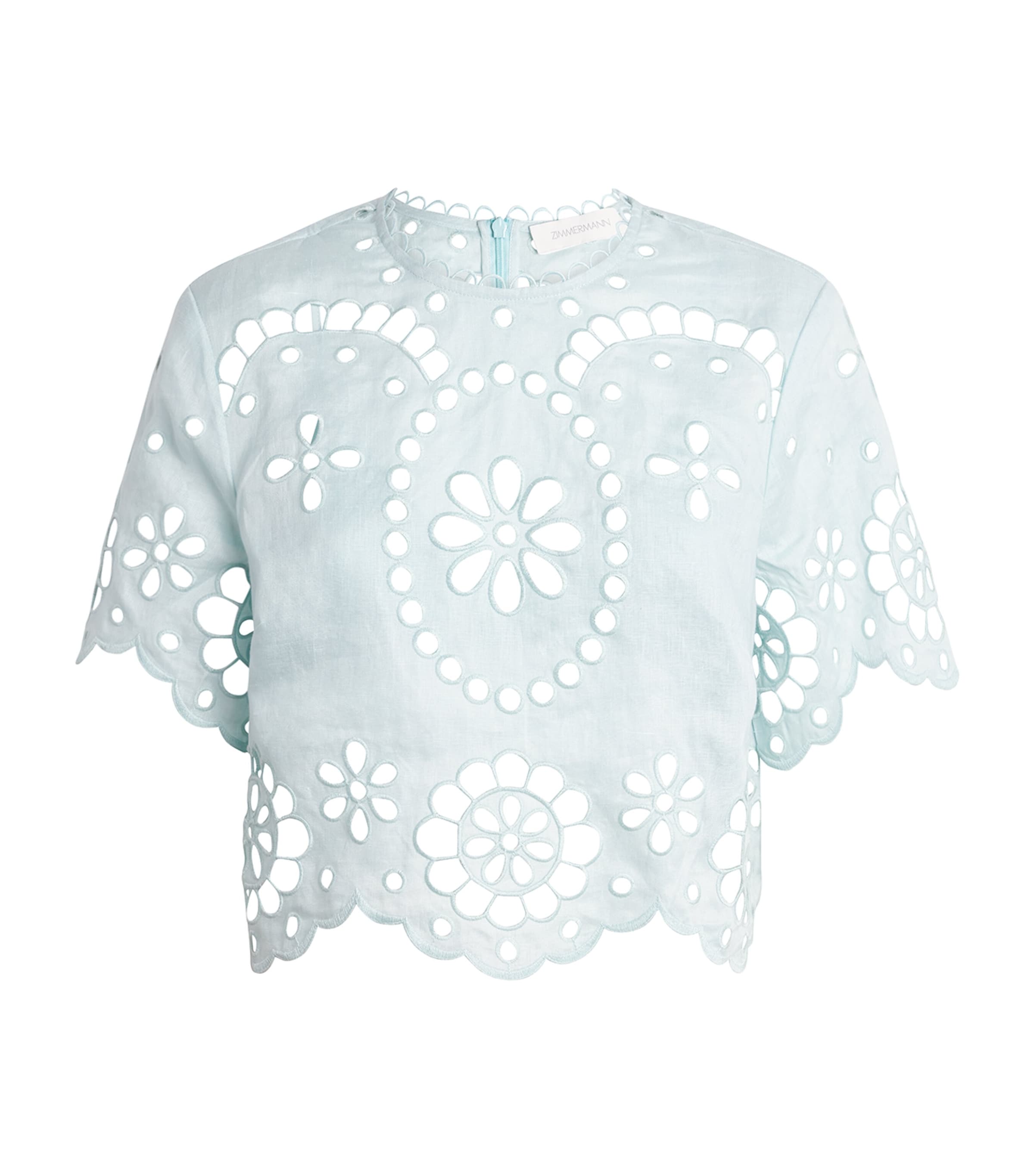 Zimmermann Linen Embroidered Awaken Top In Blue