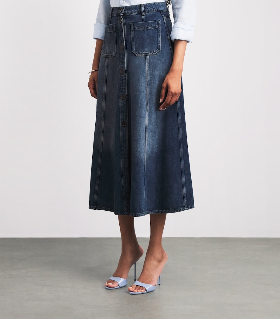 ME+EM Womens Panelled Denim Maxi Skirt Mid Blue Wash Image 4