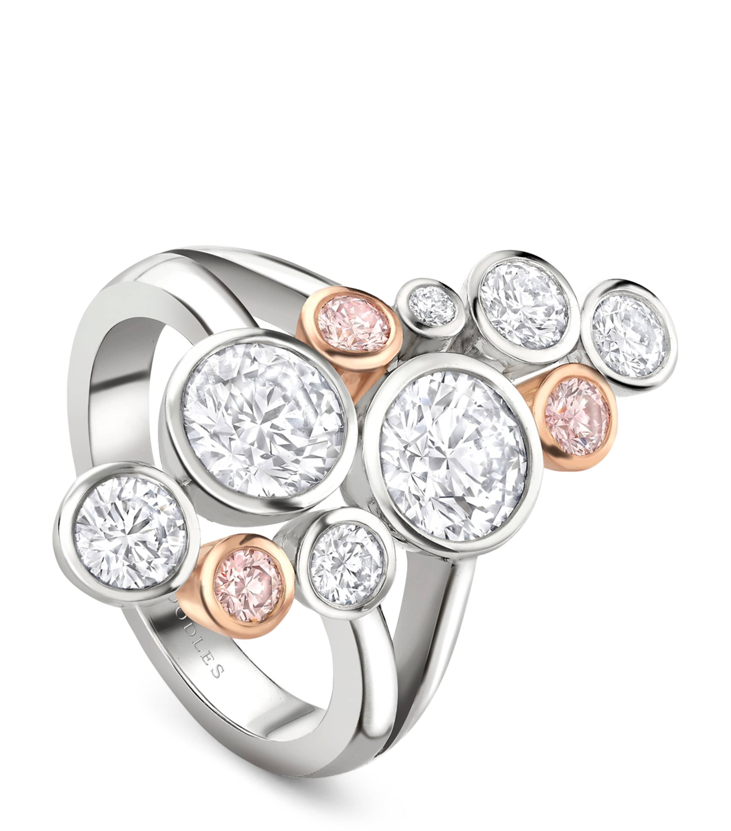 Boodles Platinum, Rose Gold, White Diamond and Pink Diamond Raindance 25 Ring Platinum Image 1