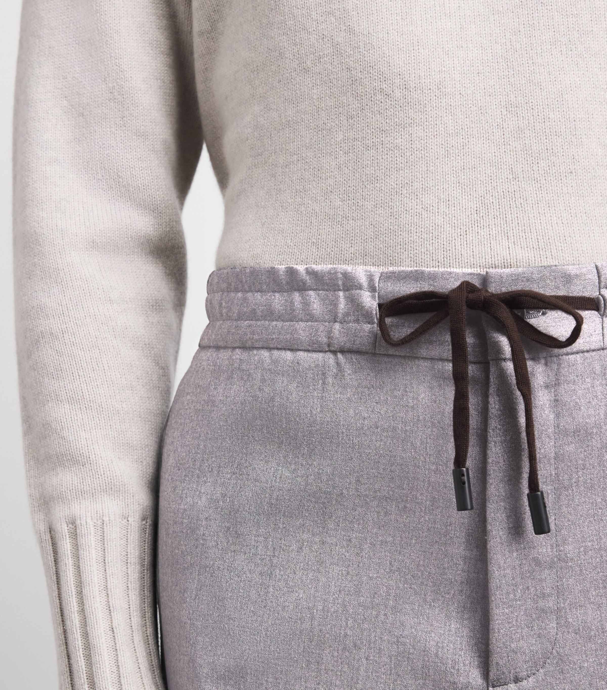 Maurizio Baldassari Mens Stretch-Virgin Wool Drawstring Trousers Warm Light Grey Image 3