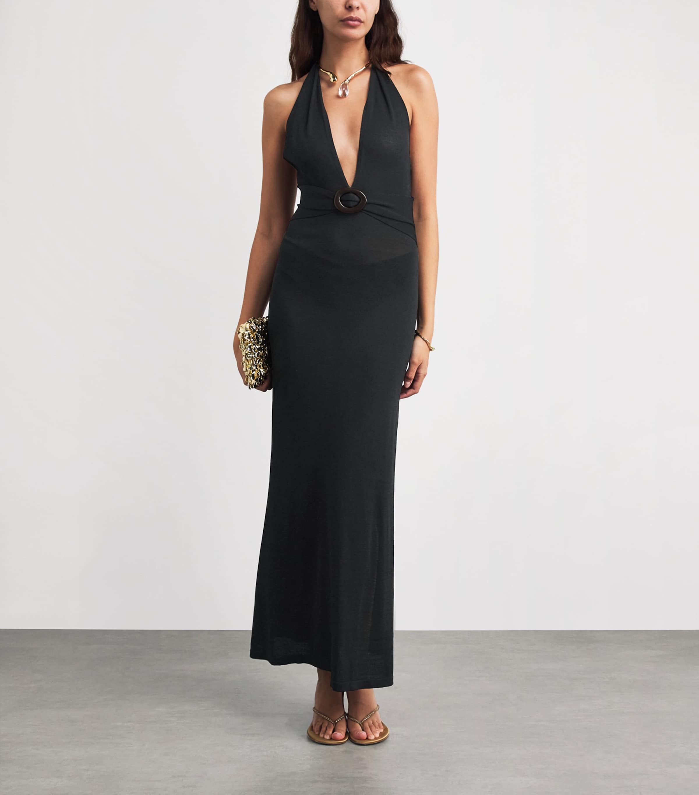 AWAY THAT DAY Womens Halterneck Mozambique Maxi Dress Black Image 2