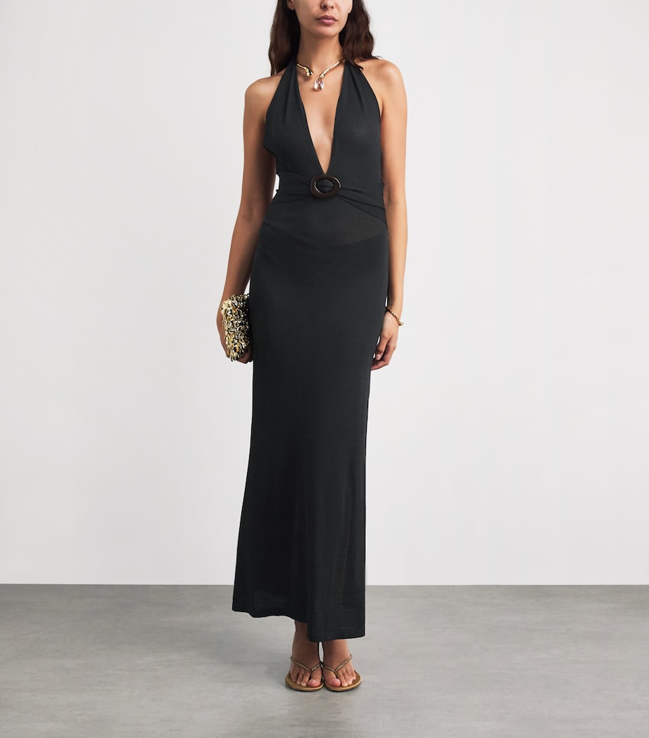 AWAY THAT DAY Womens Halterneck Mozambique Maxi Dress Black Image 2