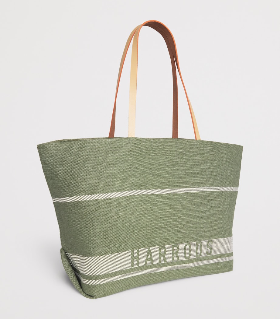 Harrods Jute Stripe Shopper Bag Green Image 2