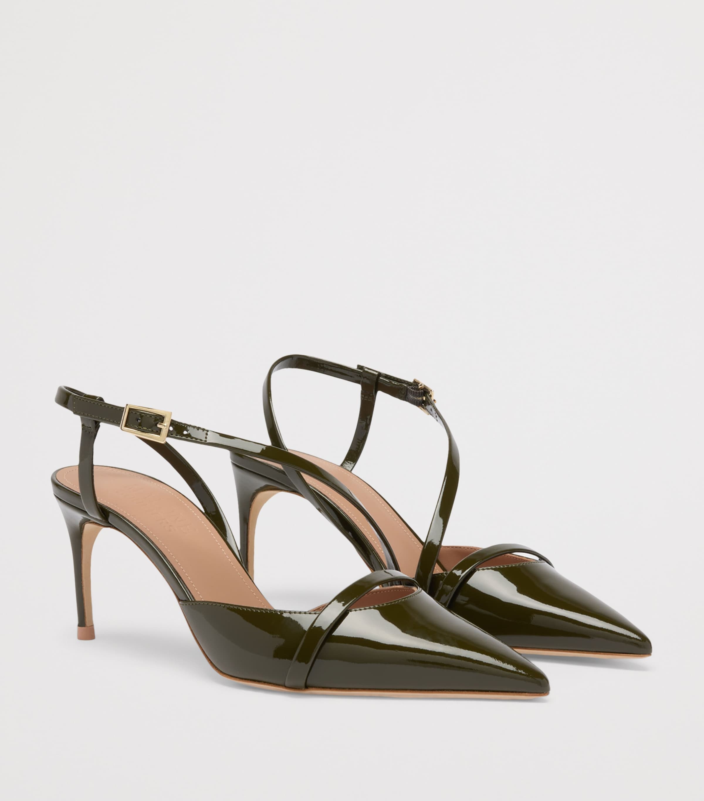 Malone Souliers Patent Leather Valeria Slingback Pumps 70 Olive Image 3