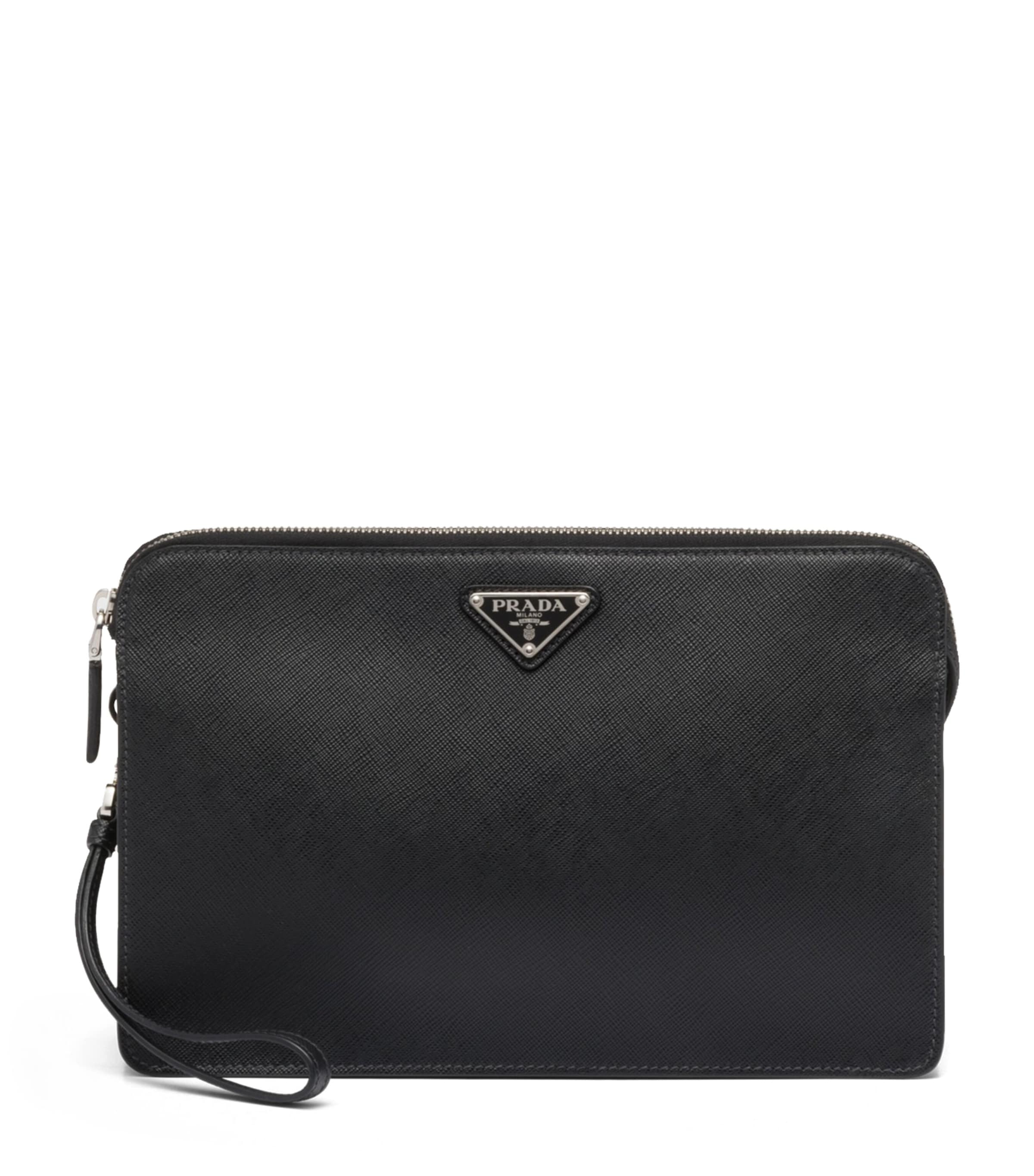 Prada Black Saffiano Leather Pouch | Harrods UK