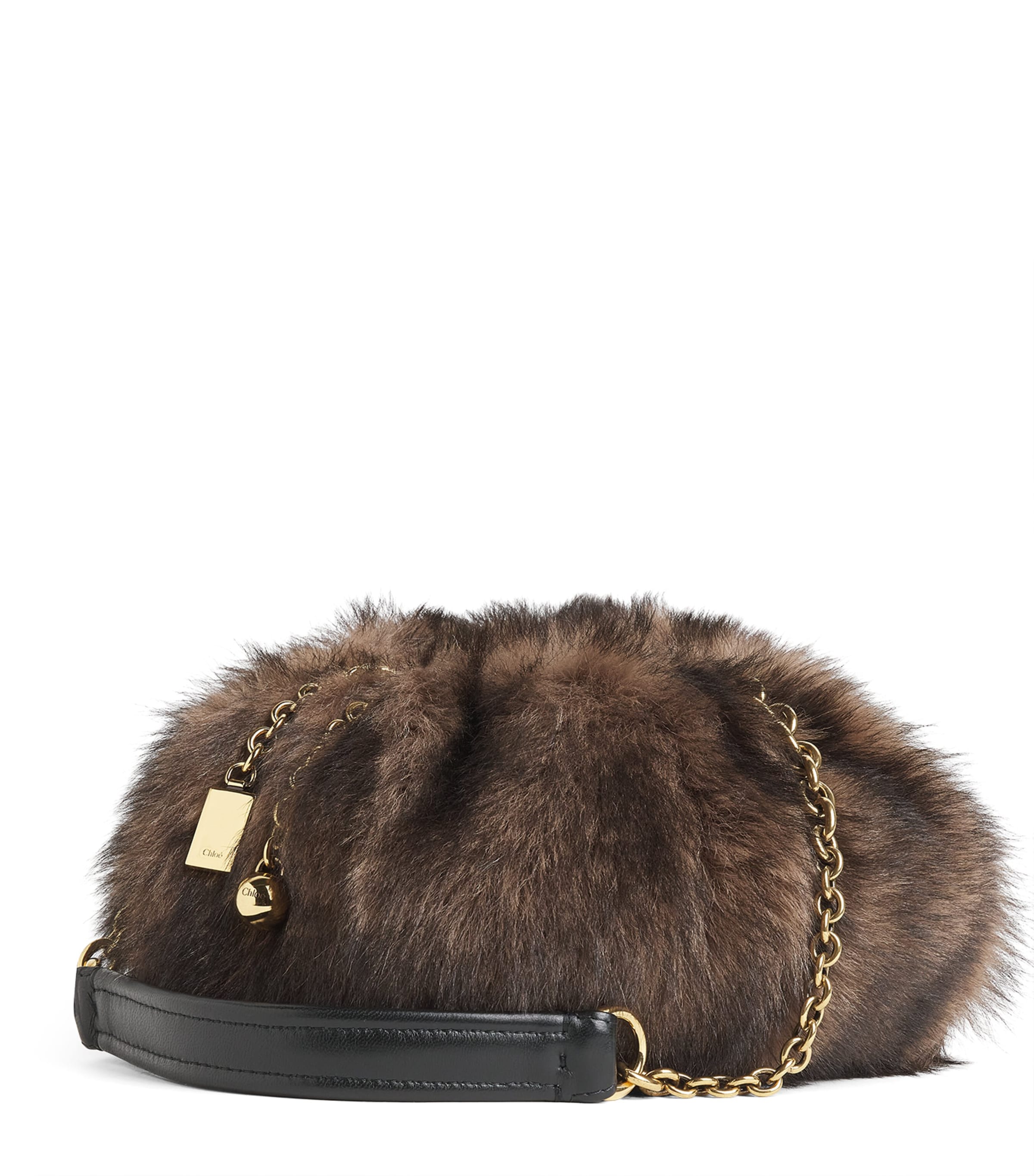 Chloé Shearling Plissé Shoulder Bag Kohl Brow Image 1