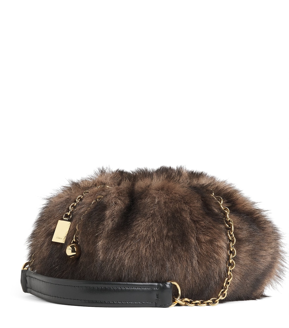 Chloé Shearling Plissé Shoulder Bag Kohl Brow Image 1