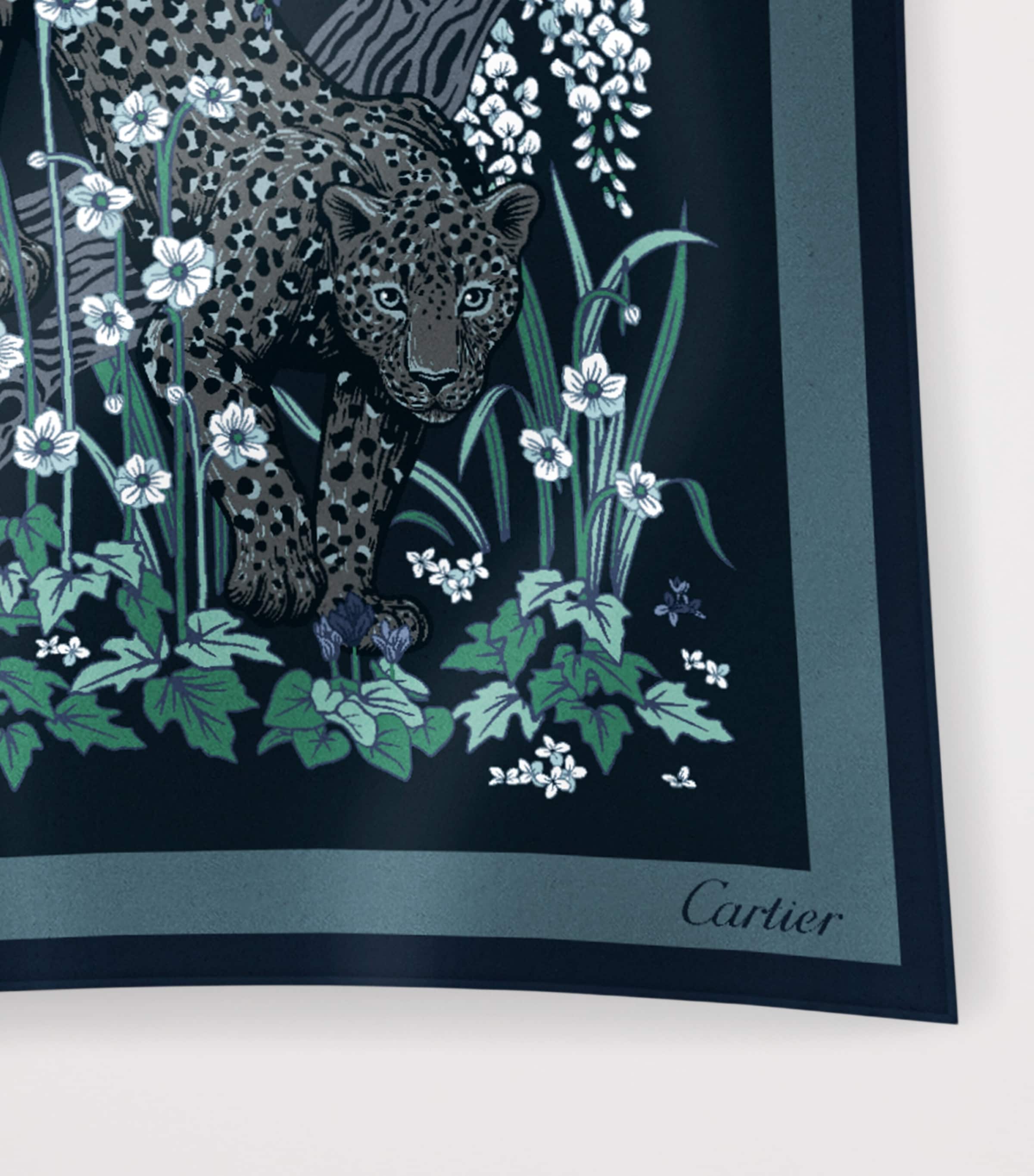 Cartier Silk Blooming Panthère Square Scarf Navy Blue Image 3