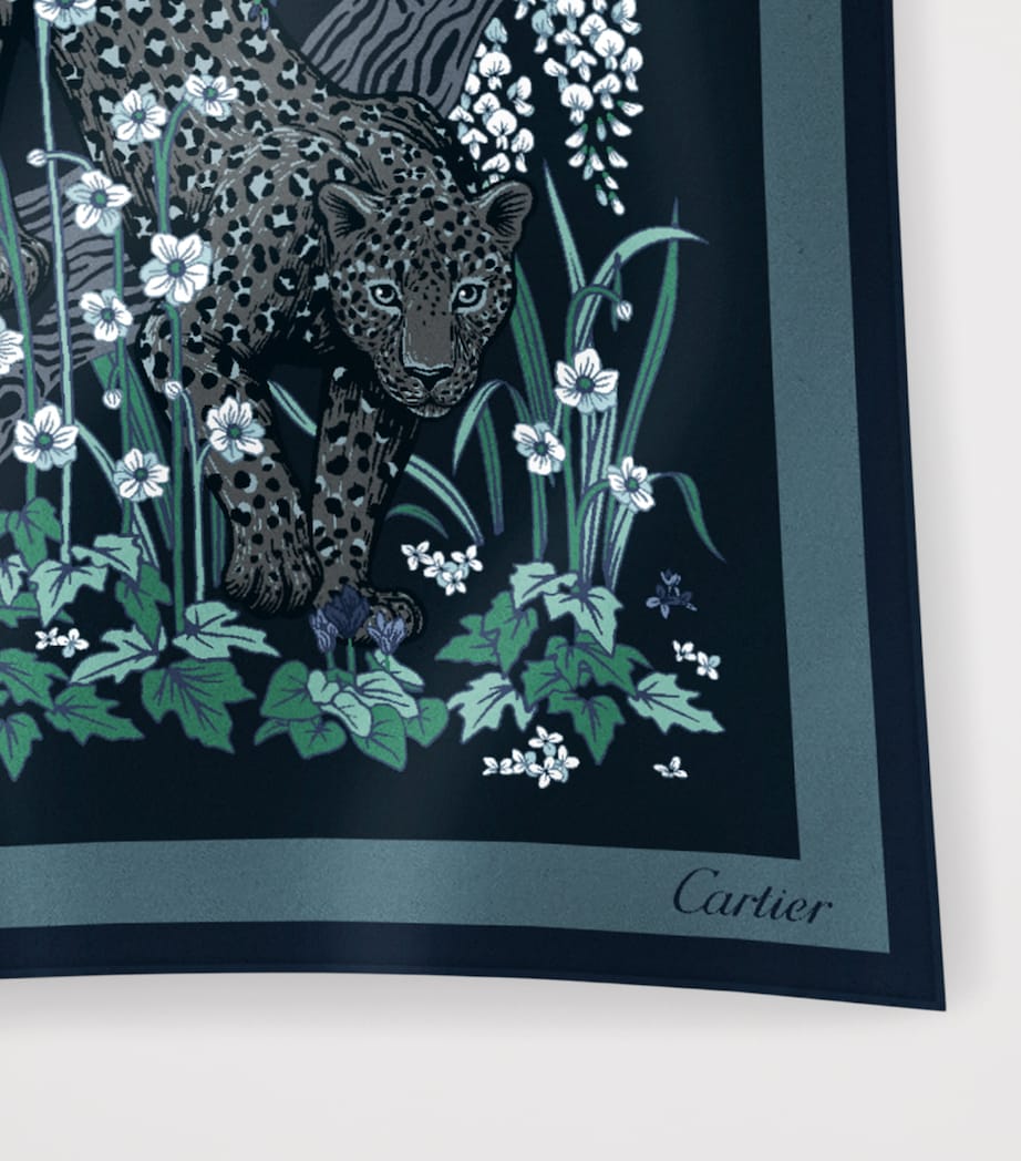 Cartier Silk Blooming Panthère Square Scarf Navy Blue Image 3